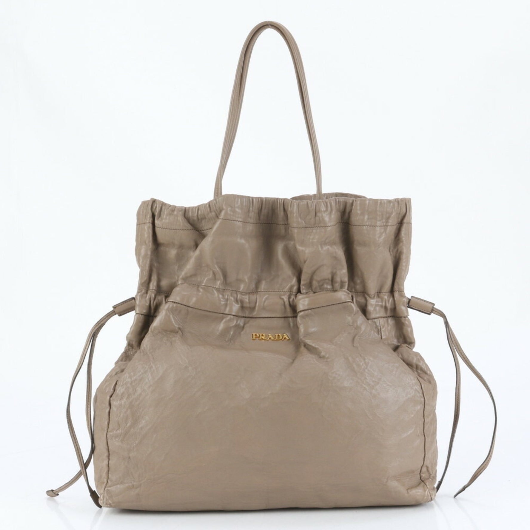 Prada Leather Shoulder Bag/Handbag in with Gold Hardware