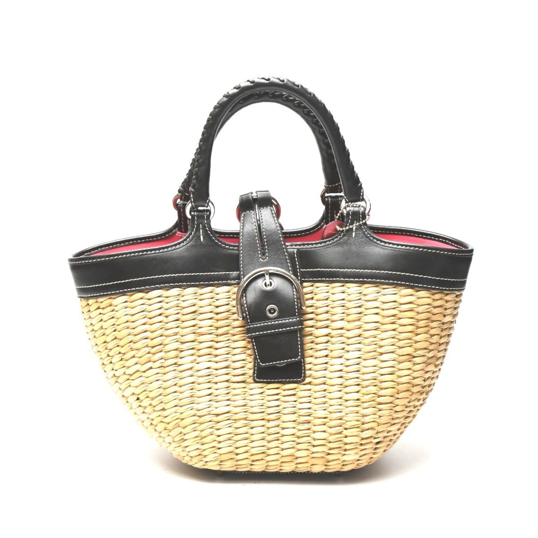 COACH Handbag Straw x Leather Tote Bag Basket 6271 Brown Black