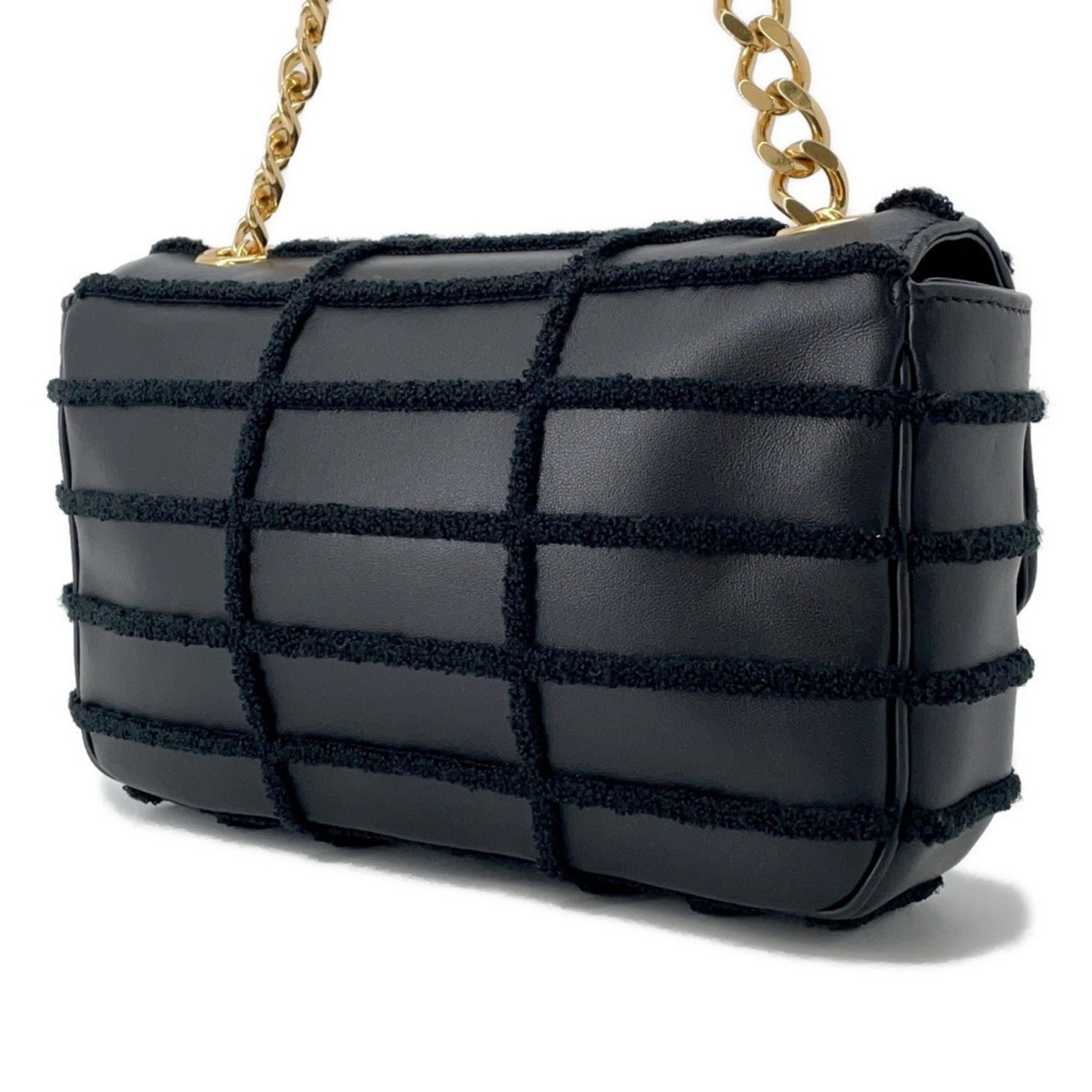 Celine Chain Shoulder Bag in Monochrome Pile Leather