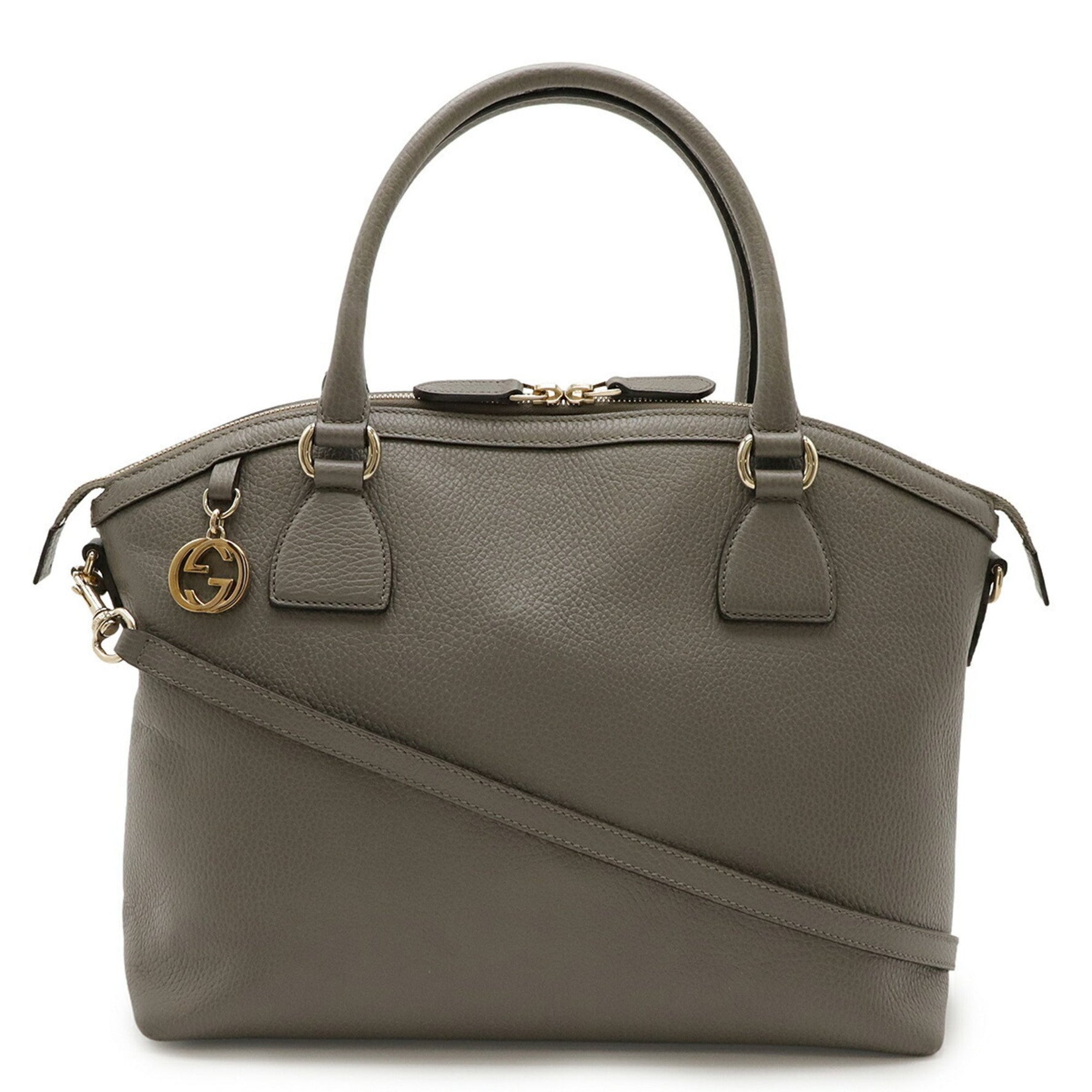 GUCCI Handbag Shoulder Bag with Double G Charm in Grey Leather