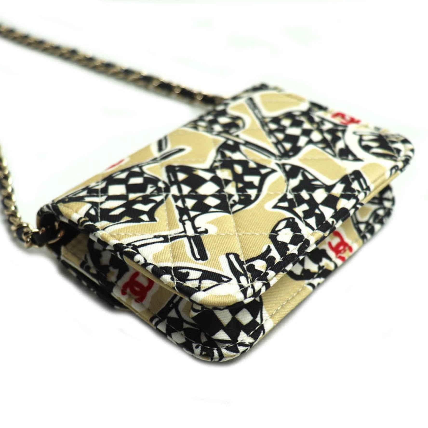 CHANEL Checkered Flag Year-End Shoulder Bag Beige Black