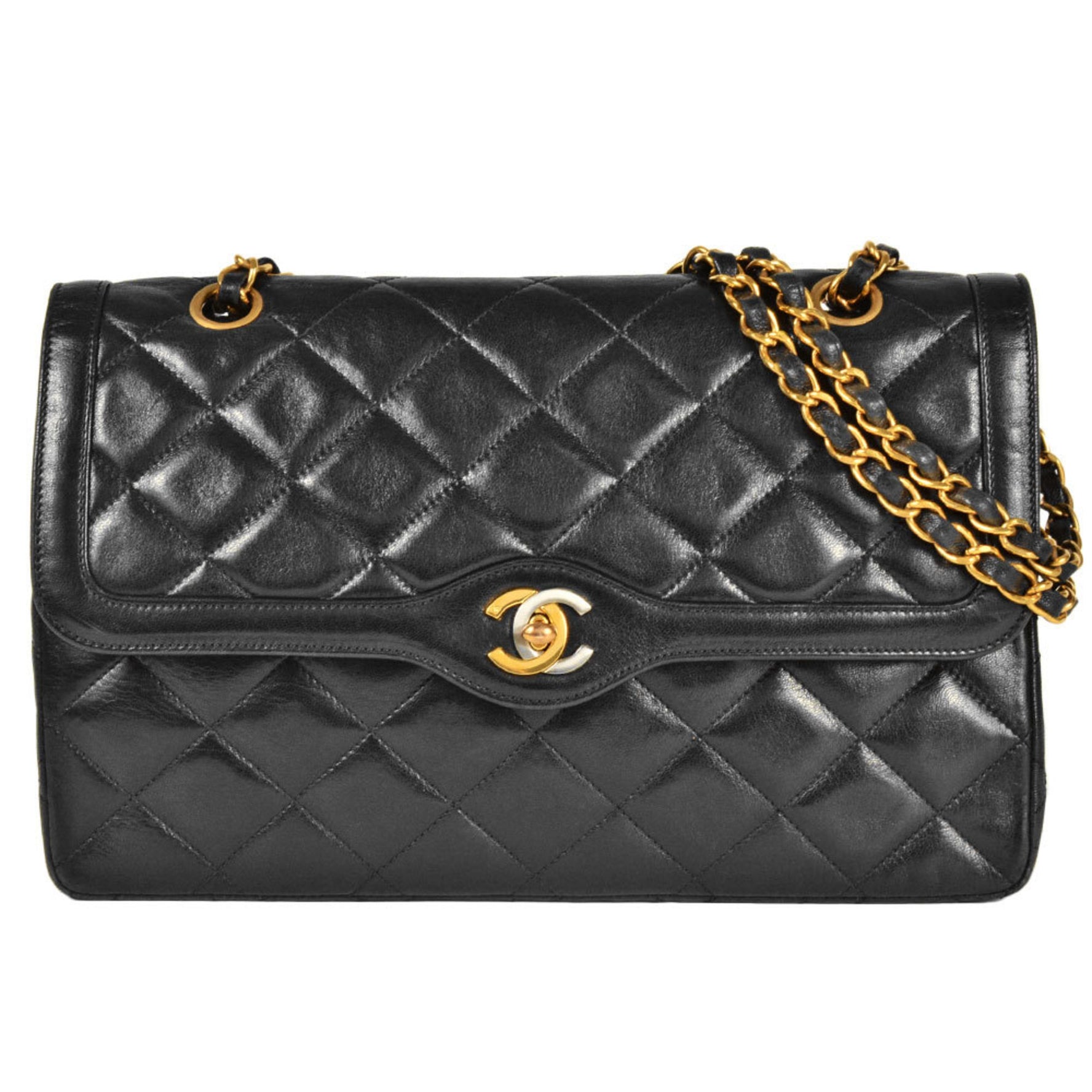CHANEL Matelasse Double Flap Chain Shoulder Bag Lambskin Coco Mark Paris Exclusive