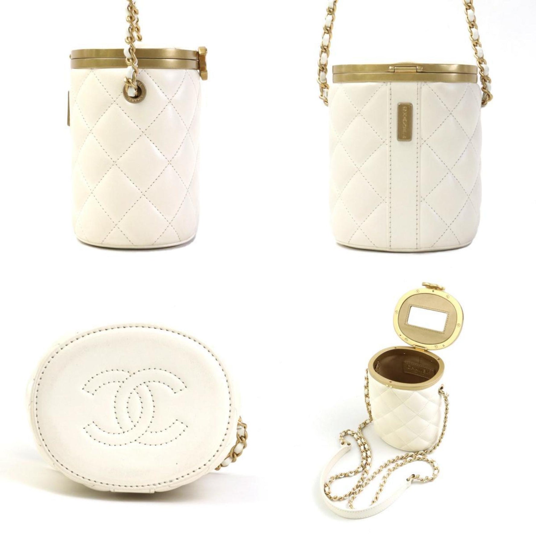 CHANEL Shoulder Bag Matelasse Leather Gold