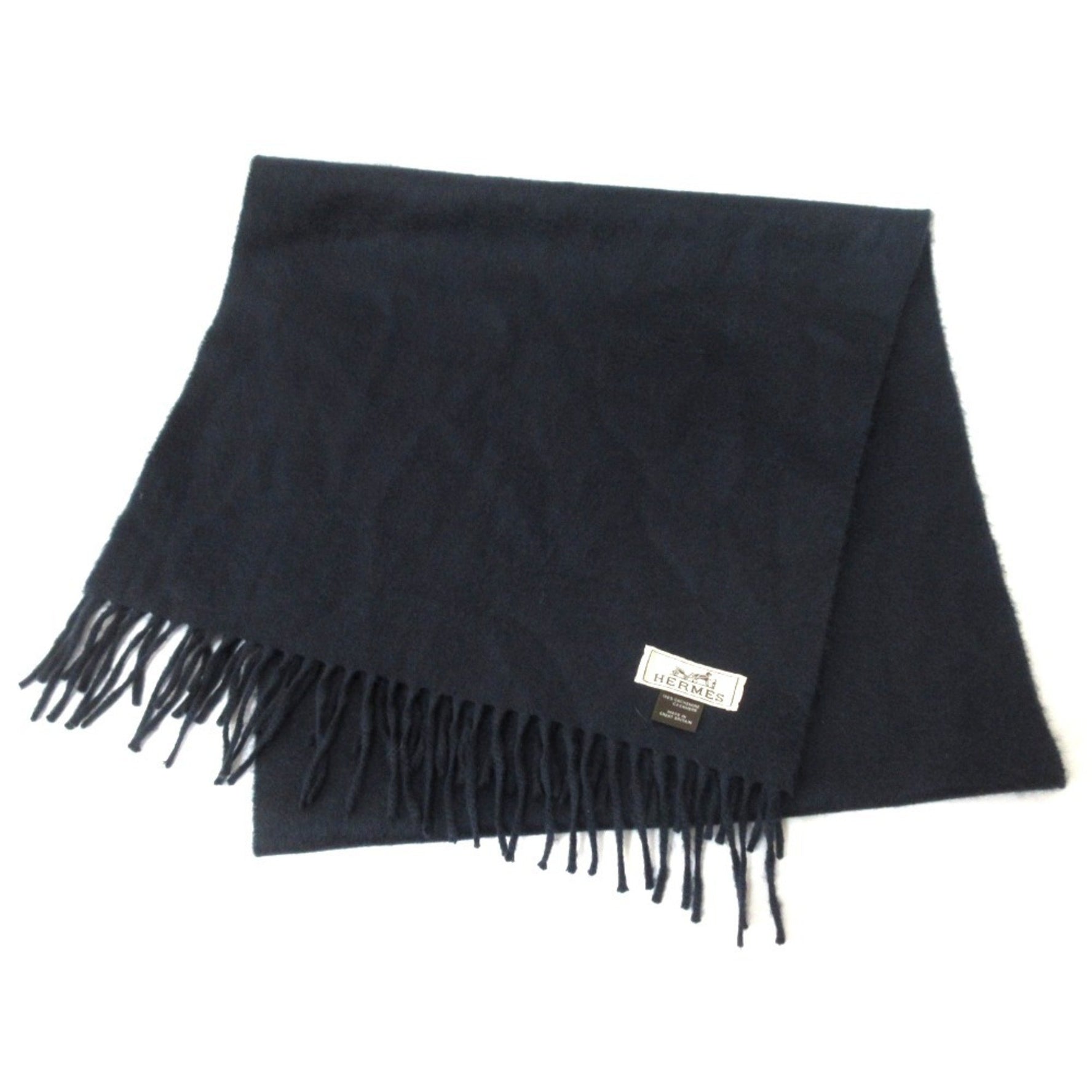 HERMES 100% cashmere, logo embroidered, fringe, scarf