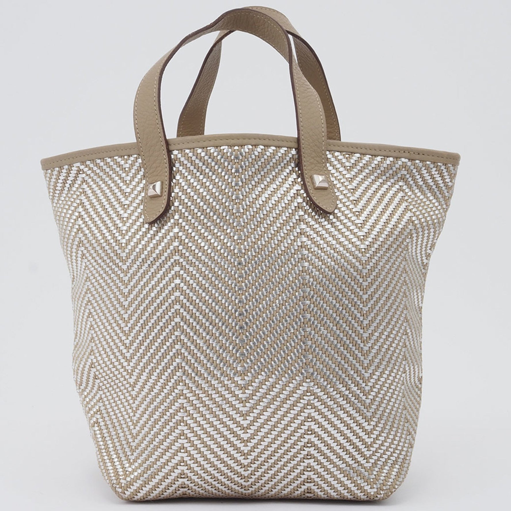 Hermes Cabas Chennai PM Tote Bag Beige Silver Cowhide Polyester Handbag