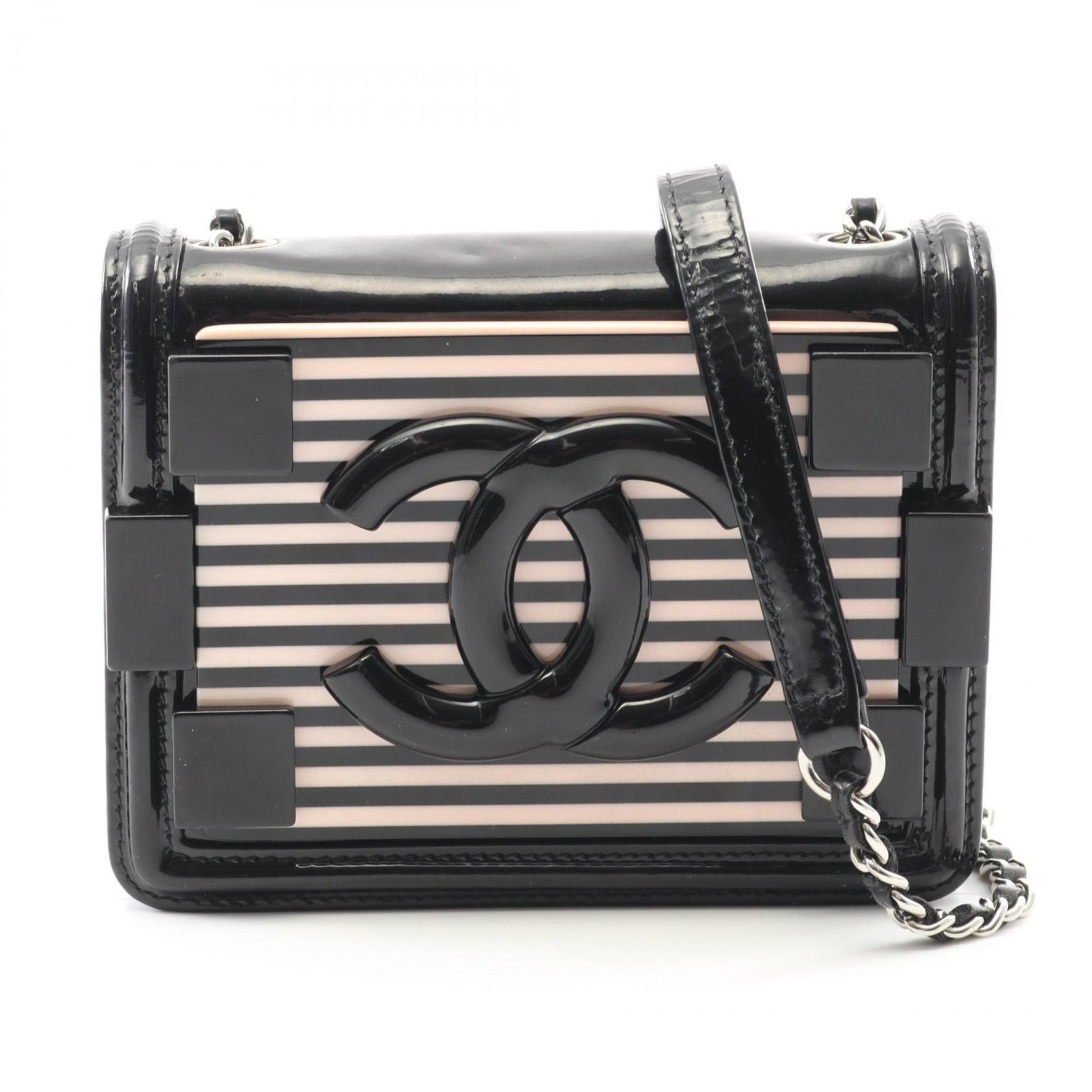 Chanel Lego Boy Coco Mark Shoulder Bag, Patent Leather and Plastic, Black Pink