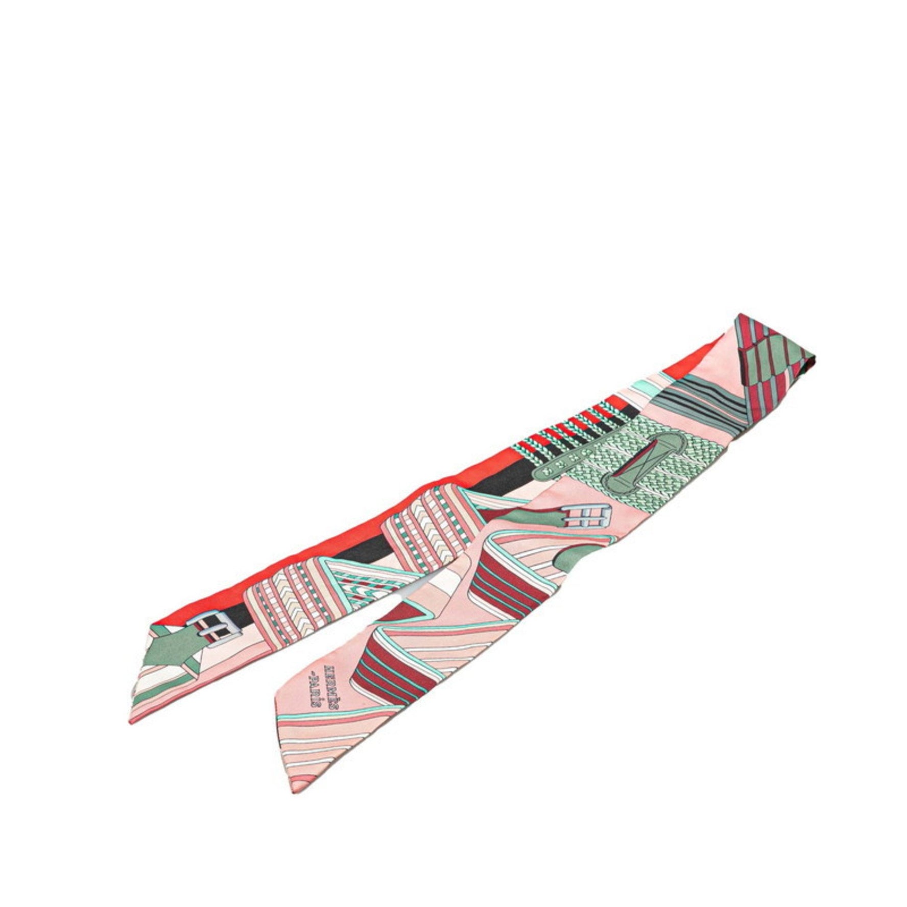 Hermes Hermès Twilly SANGLES EN ZIGZAG Zigzag Sangle Scarf, Pink Multicolor Silk