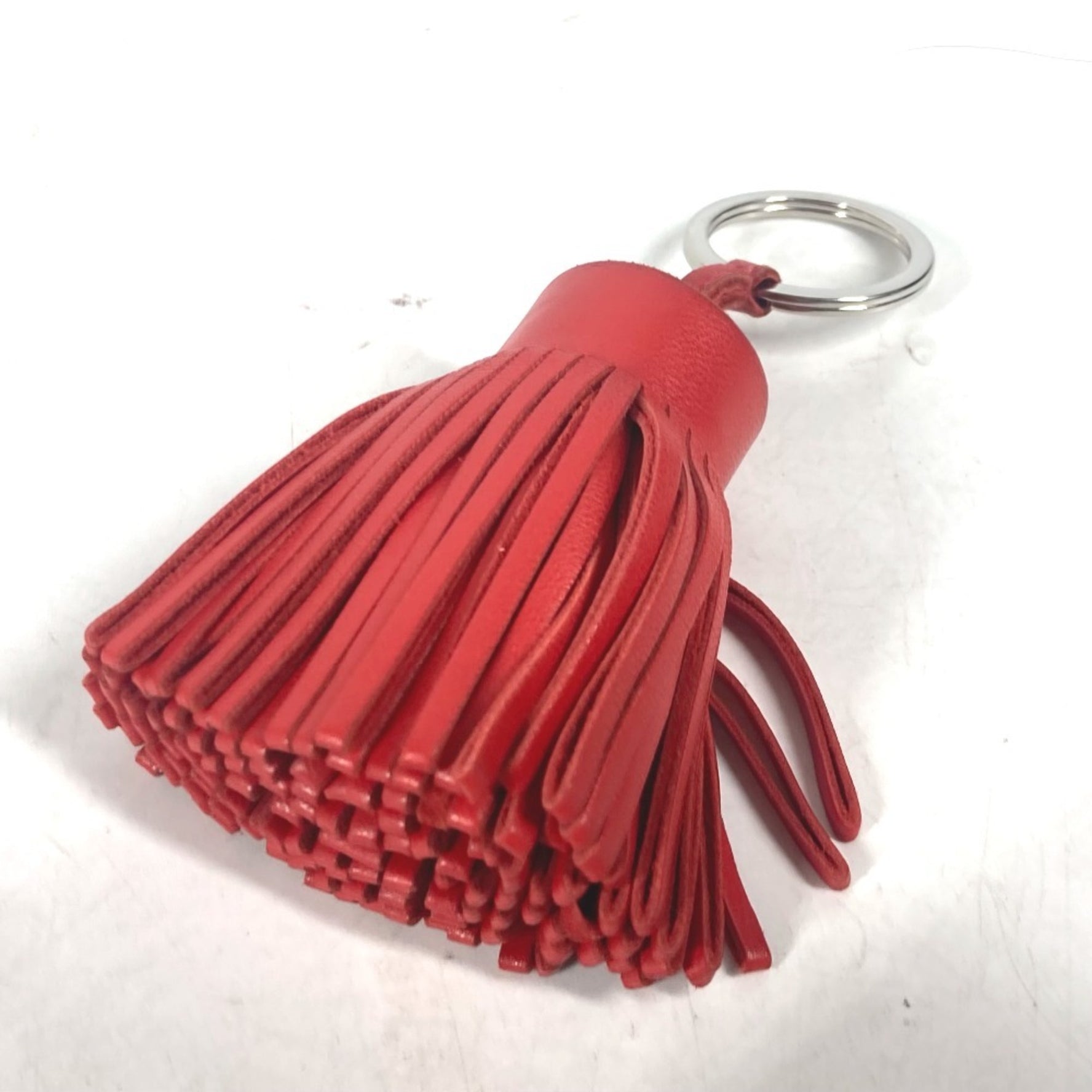 HERMES Fringe Carmen Bag Charm Key Ring Holder Leather Red