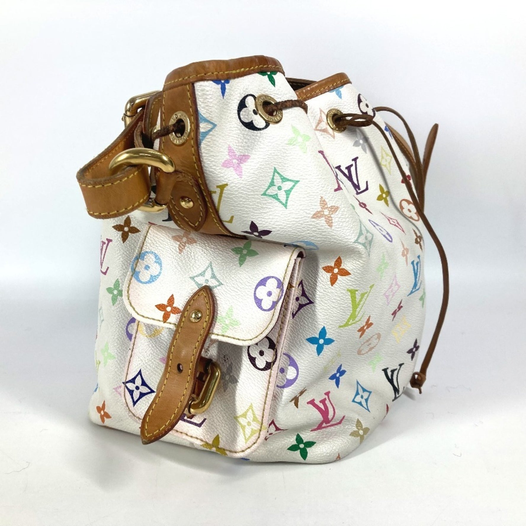 Louis Vuitton Monogram Multicolor Petit Noe Drawstring Shoulder Bag Canvas Blanc White