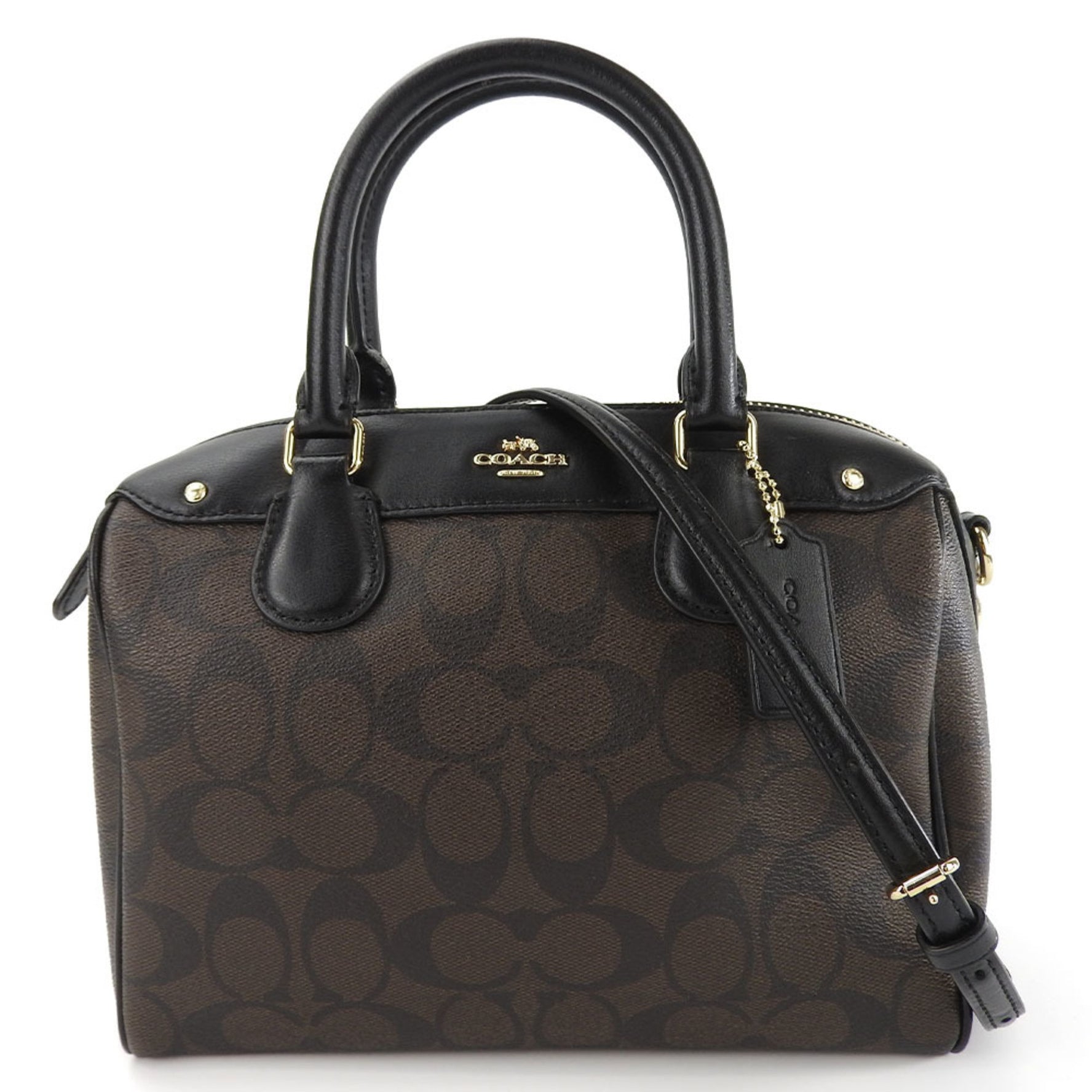 Coach Handbag Bennett Satchel Signature Leather Brown Black Shoulder