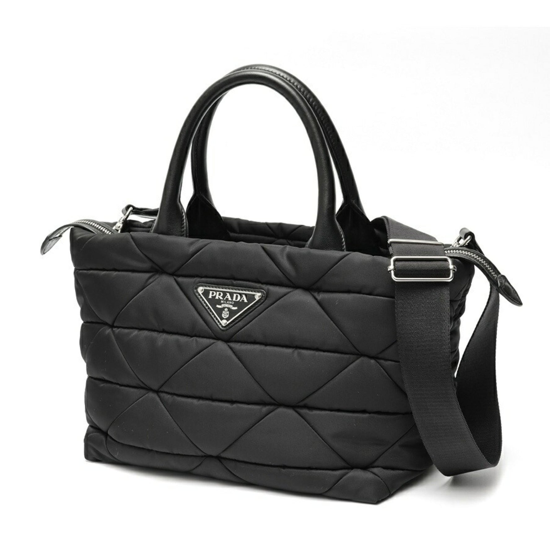 PRADA Medium Padded Re-Nylon x Leather Tote Bag Nylon