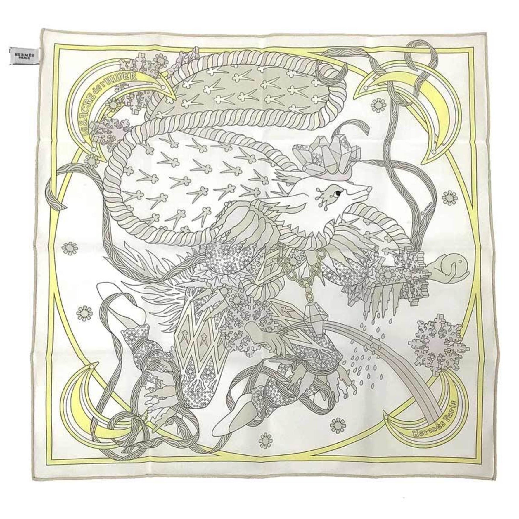 HERMES Handkerchief "Le Sacre de I'Hiver" (The Festival of I'Hiver) 02 Bandana Scarf Muffler Cotton Carré