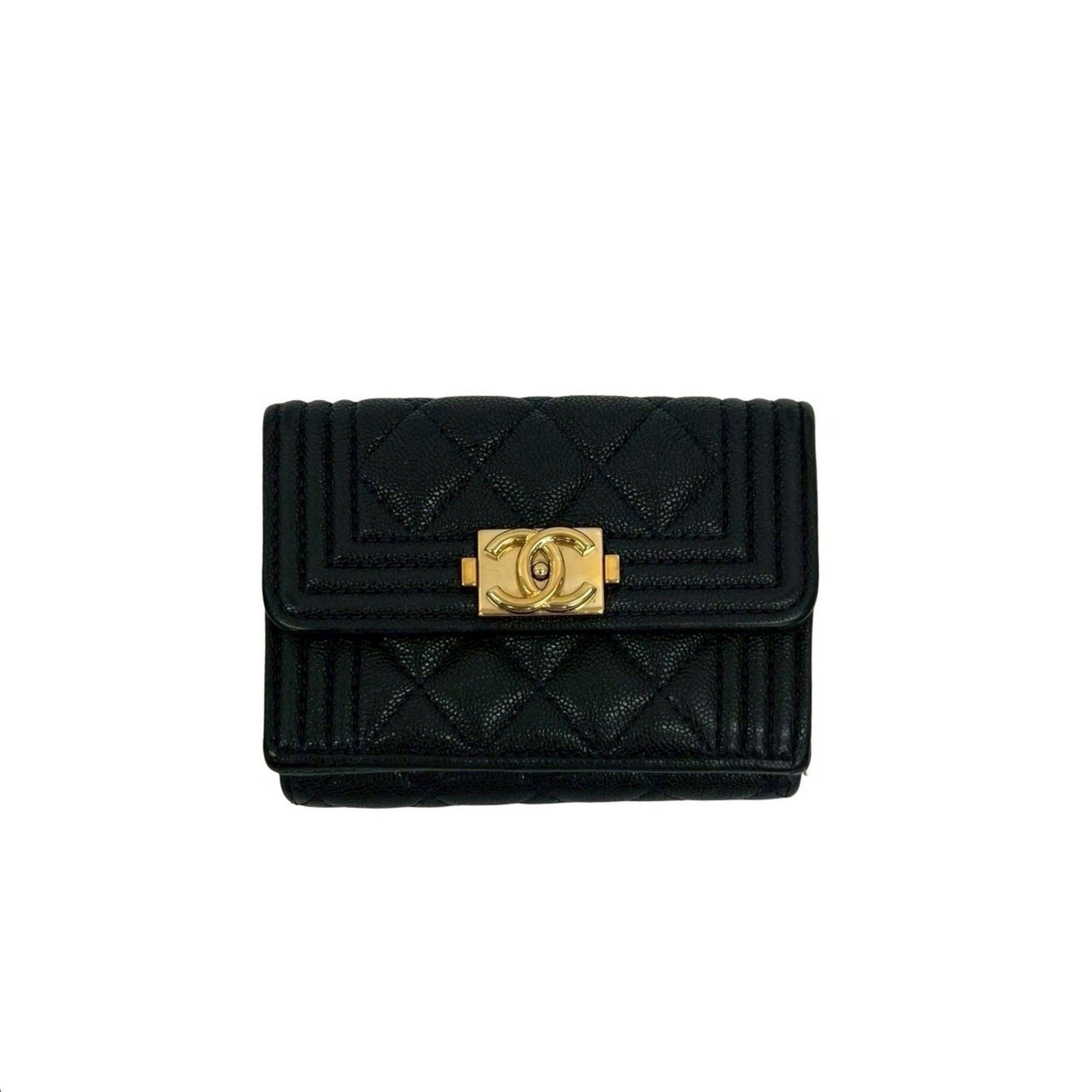 CHANEL Boy Matelasse Coco Caviar Leather Tri-fold Wallet, No. 28