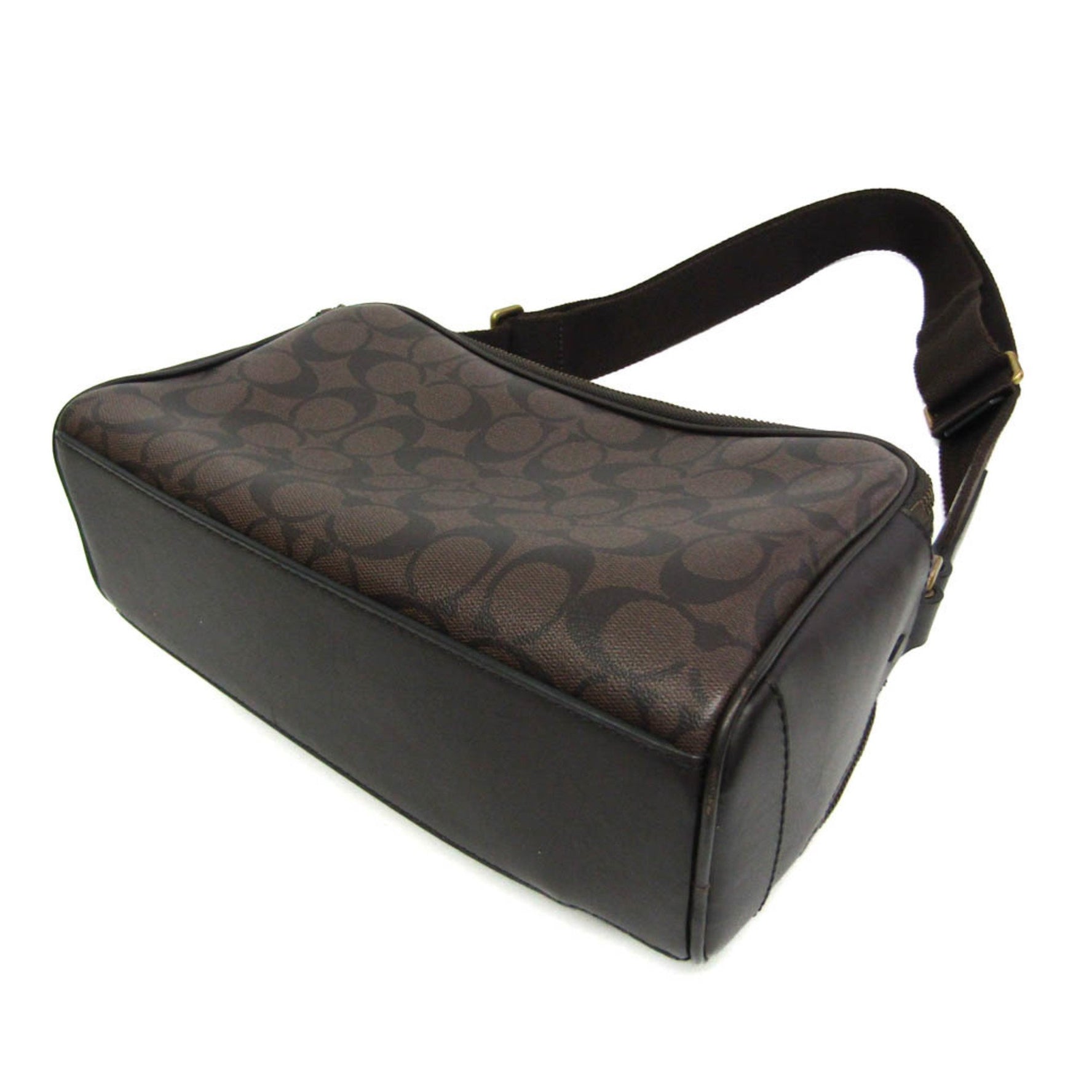 Coach Signature Women,Men Leather,Coated Canvas Shoulder Bag Dark Brown
