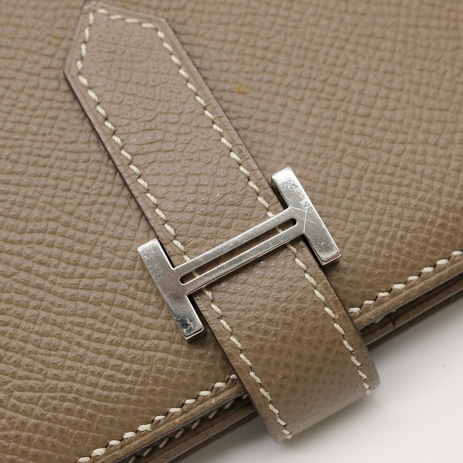 HERMES Bearn Soufflet Long Wallet Epsom Leather Etoupe