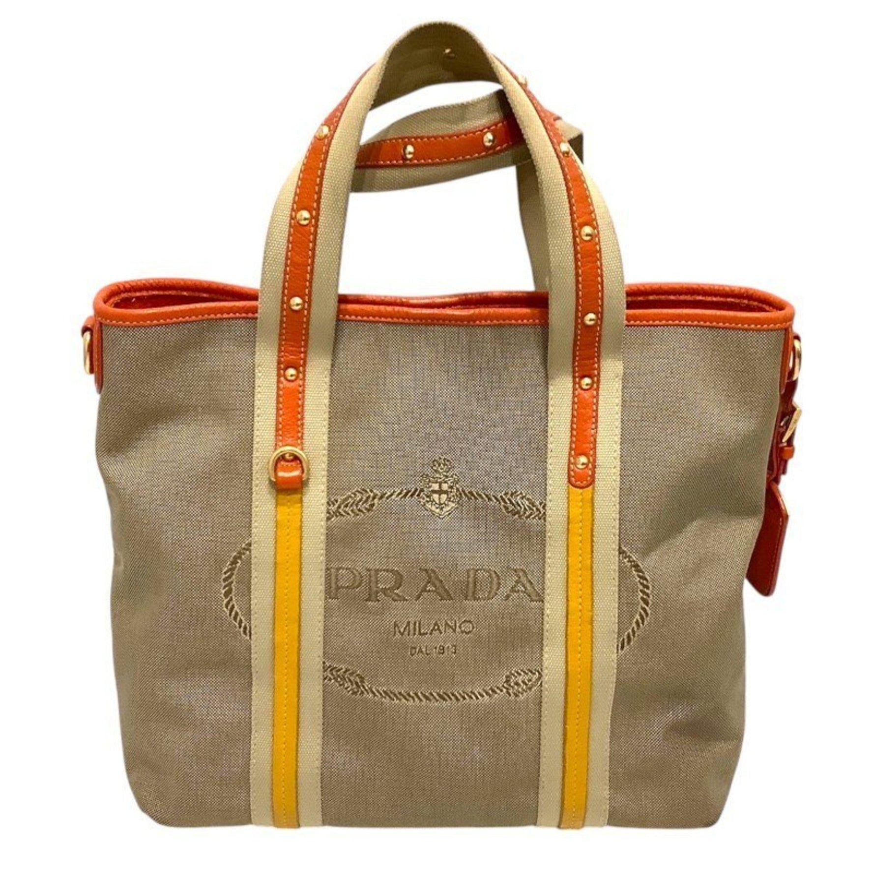 PRADA Jacquard Stud Handbag, Beige, No Warranty