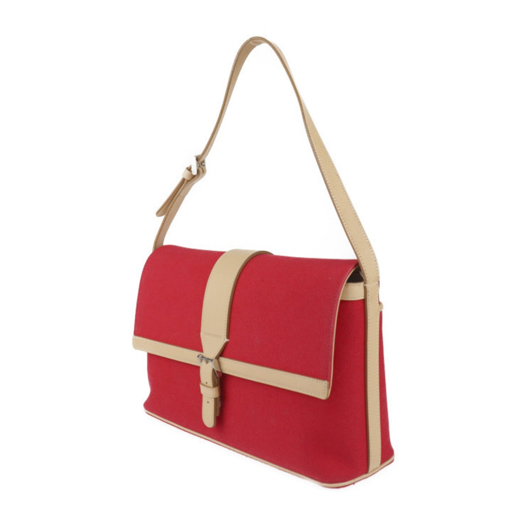 BURBERRY Bag Shoulder - Canvas Leather Red Beige Flap