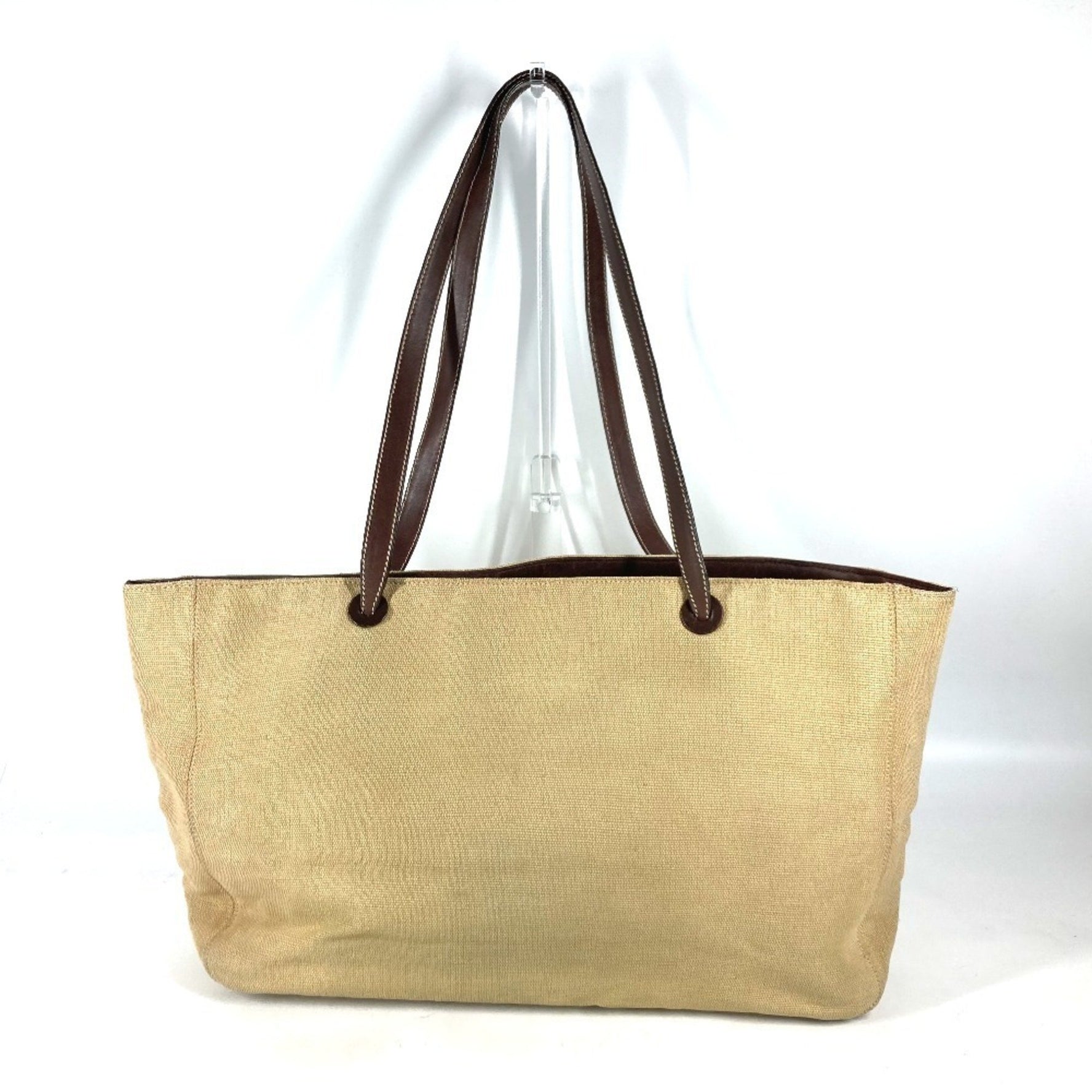 CHANEL Vintage CC Coco Mark Logo Tote Bag Extra Large Shoulder Linen Leather