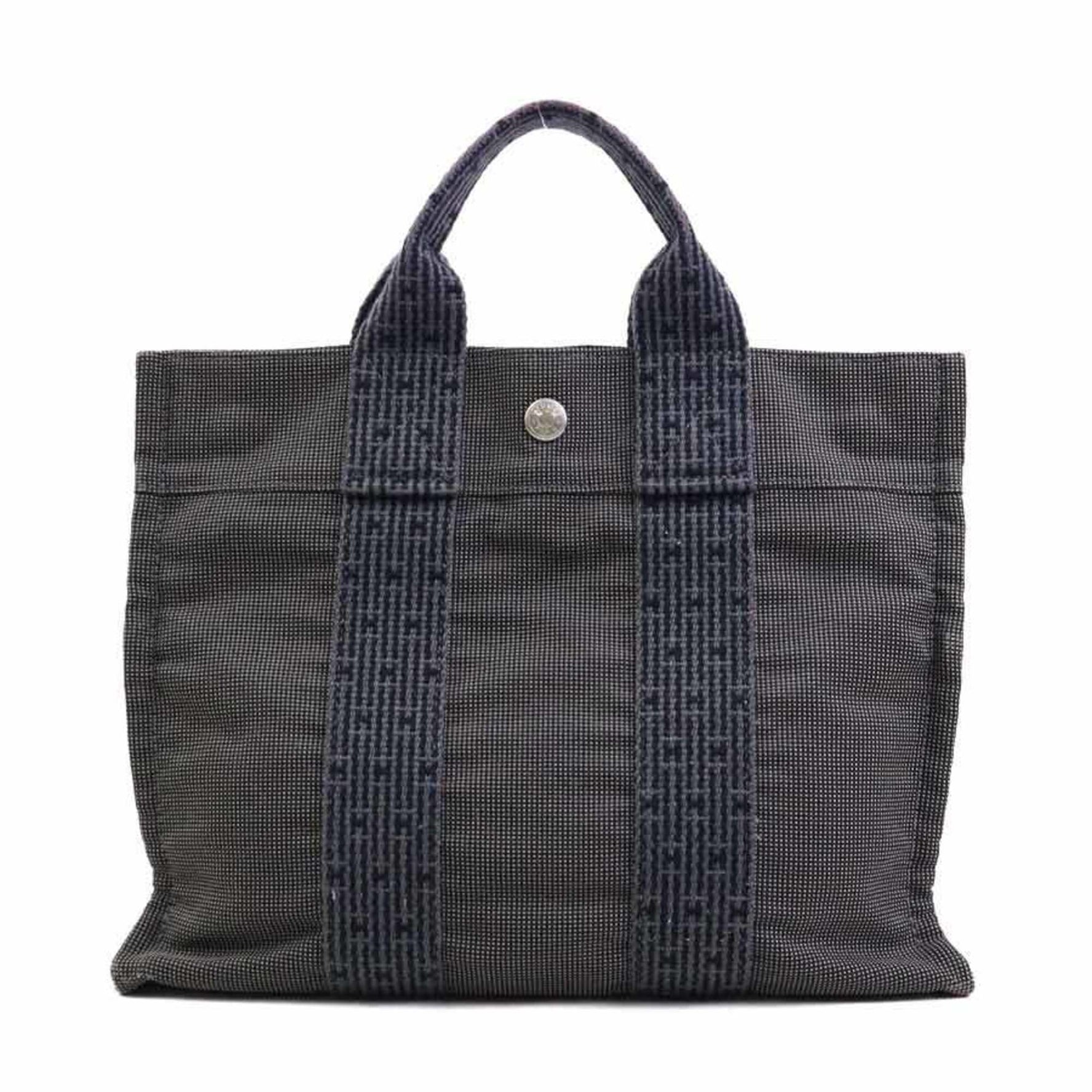 Hermes Hermès Air Line Canvas Handbag in Dark Gray and Silver