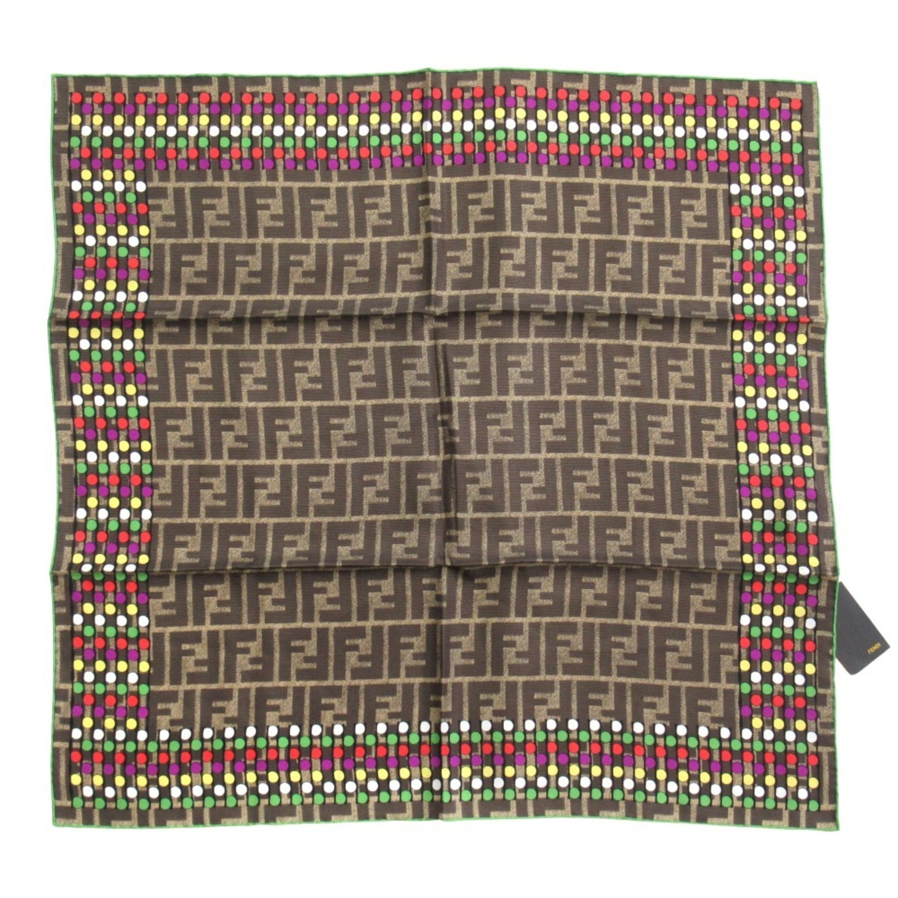 FENDI FF logo Zucca pattern silk scarf/muffler multi-dot all-over brown