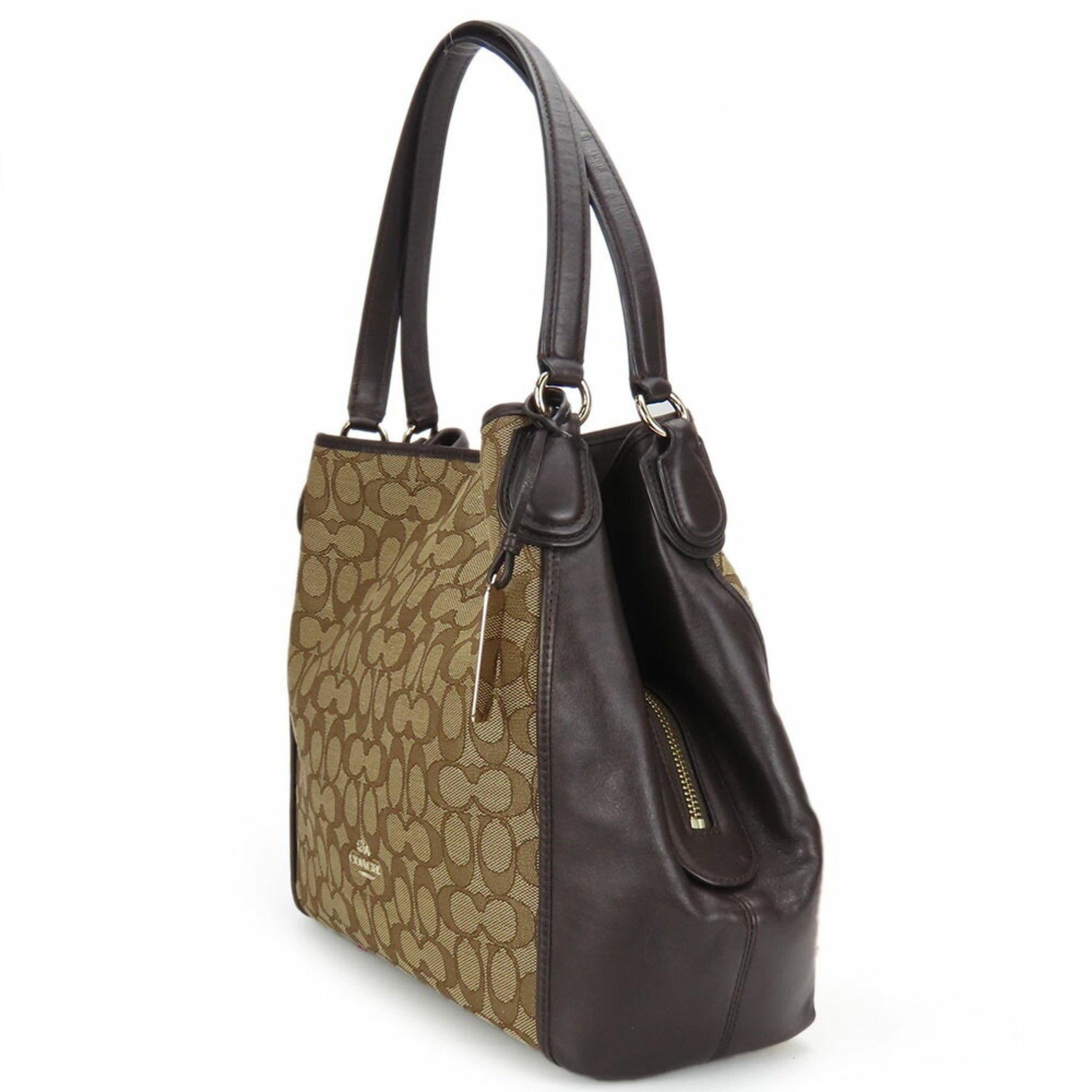 Coach Tote Bag Signature Canvas Leather Dark Brown