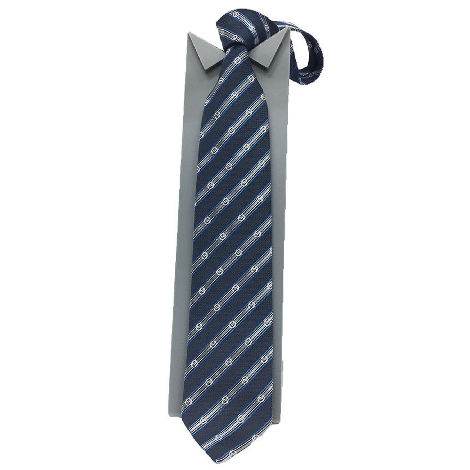 GUCCI tie GG stripe silk navy x grey