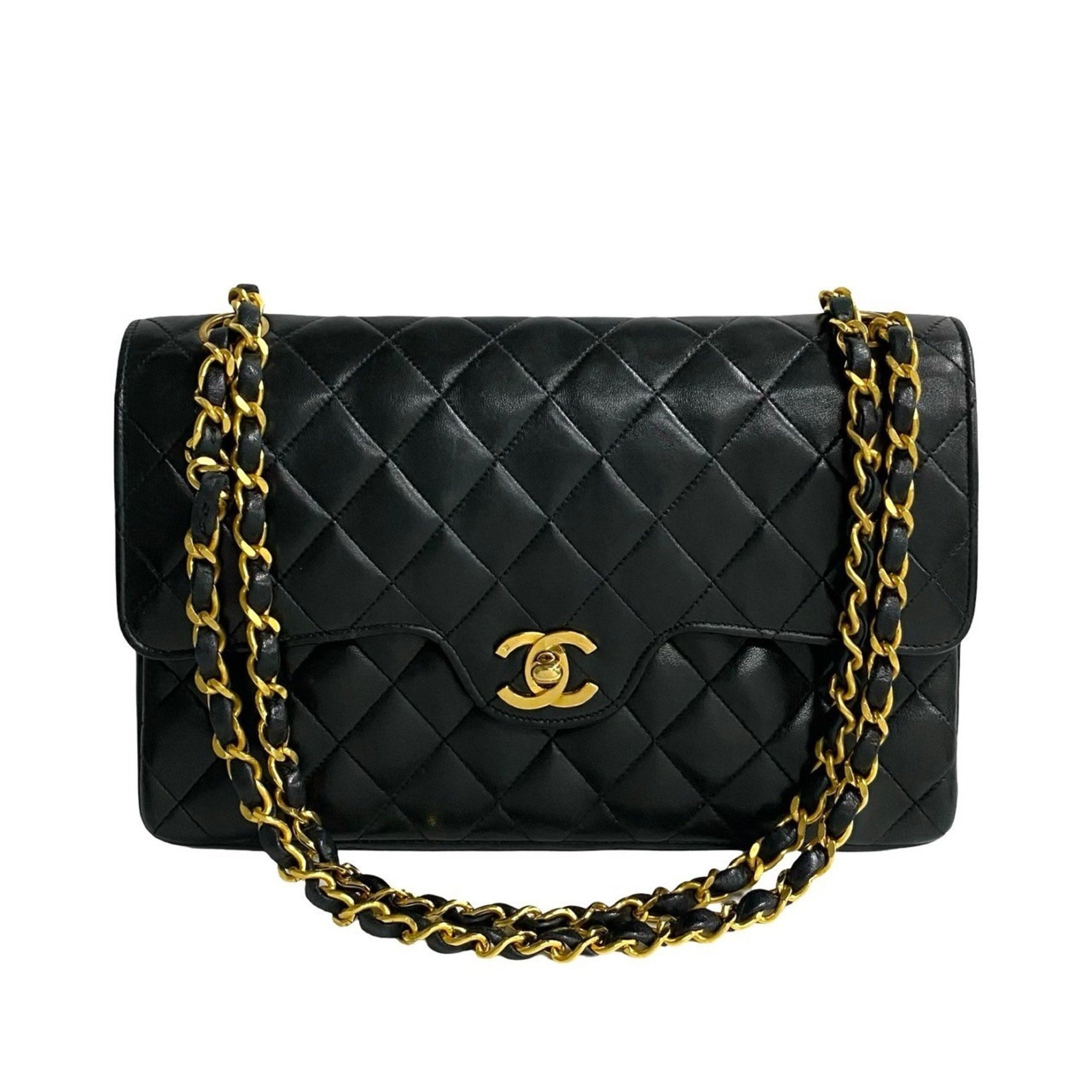 CHANEL Vintage Matelasse Coco Mark Turnlock Chain Leather Shoulder Bag