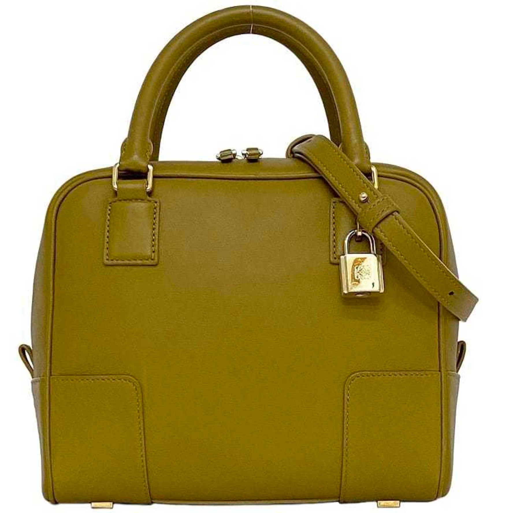 LOEWE Bag Amazona Key 19 Yellow Beige Boston Handbag Leather Anagram