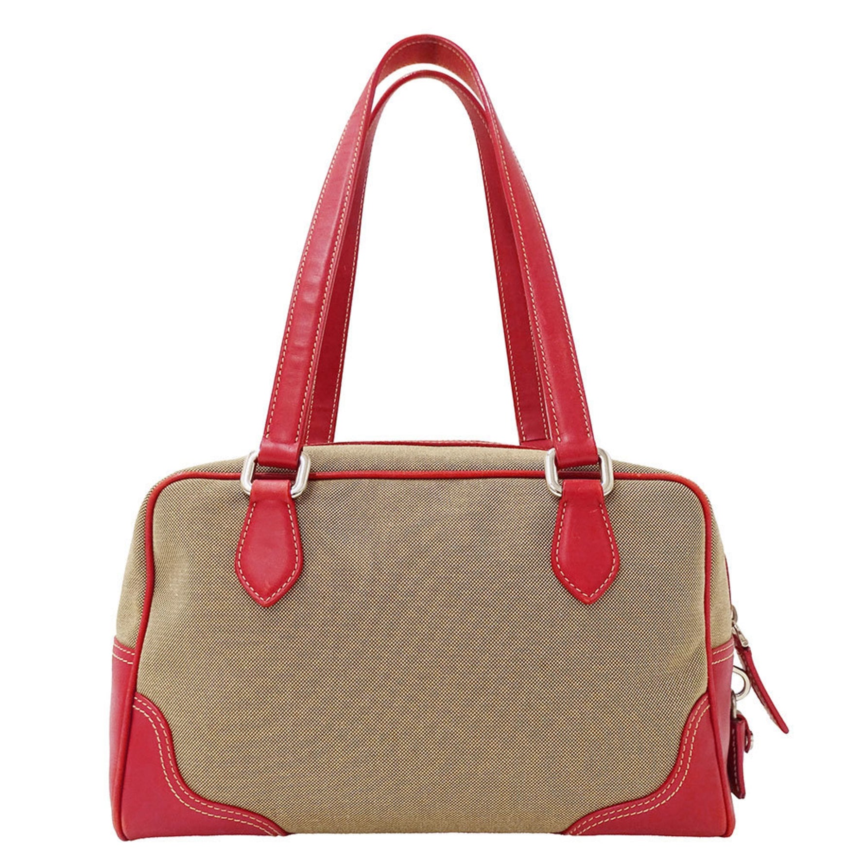 Prada bag brand handbag logo jacquard canvas leather beige red