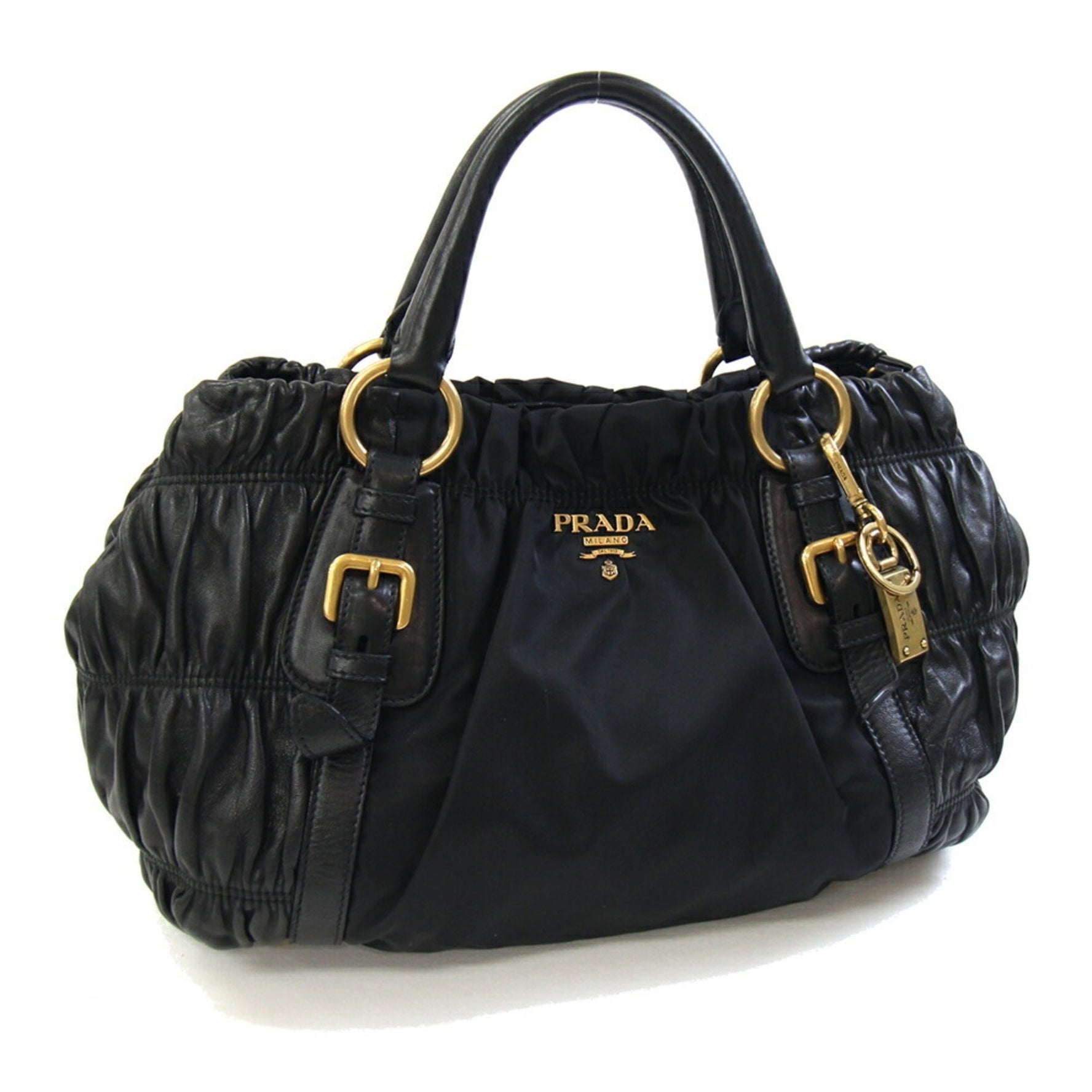 Prada Handbag Leather and Nylon Gathered
