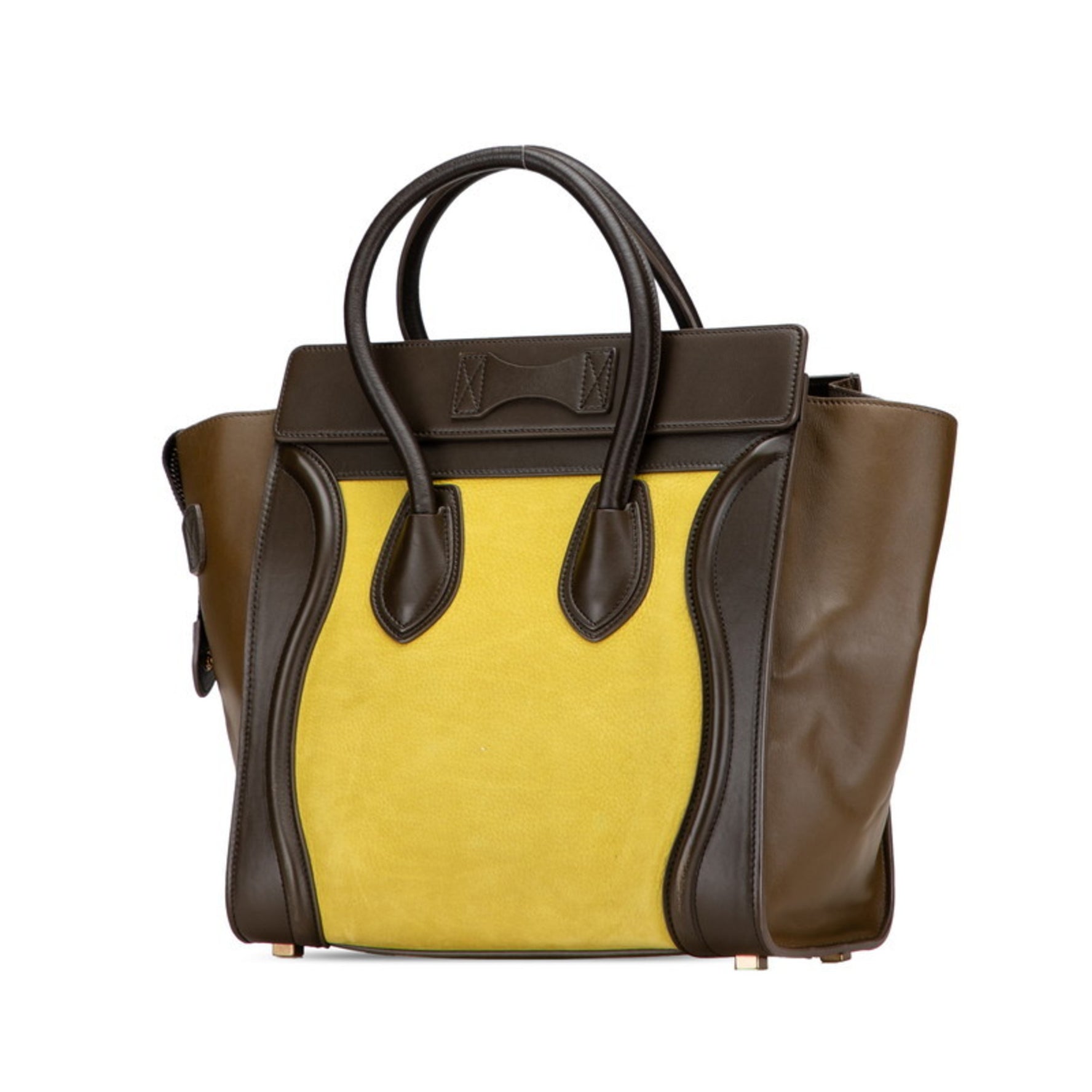 Celine Luggage Micro Shopper Handbag Tote Bag Khaki Green Leather