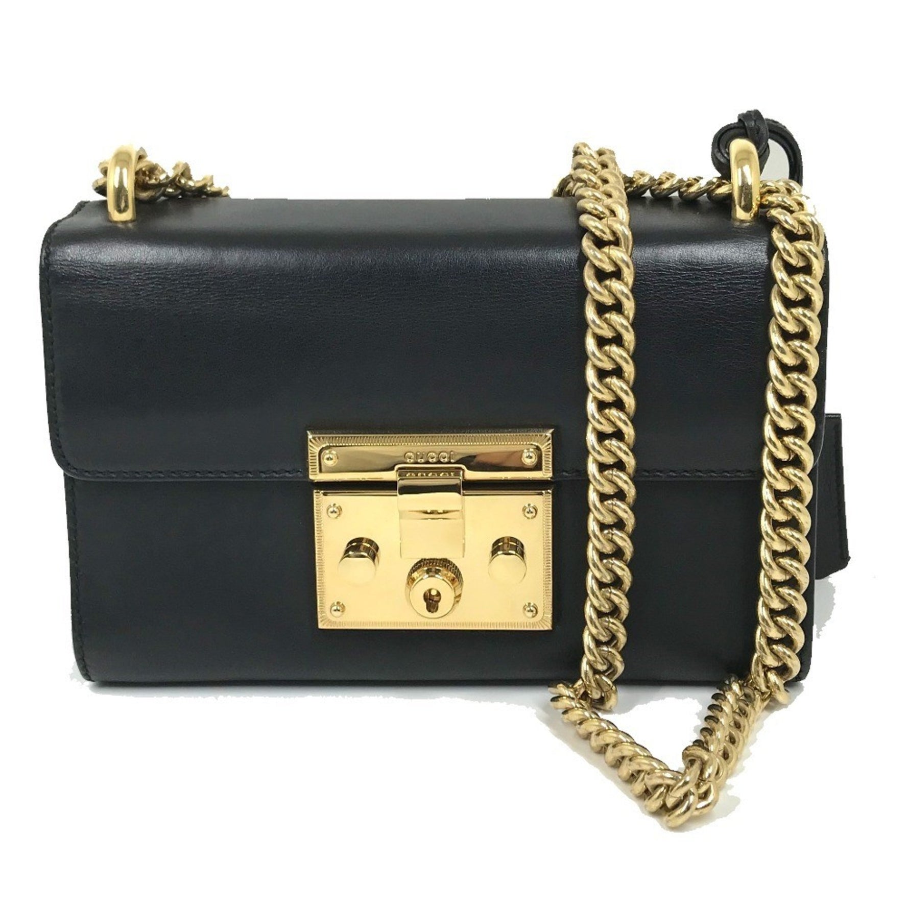 GUCCI Small Padlock Chain Shoulder Bag Leather
