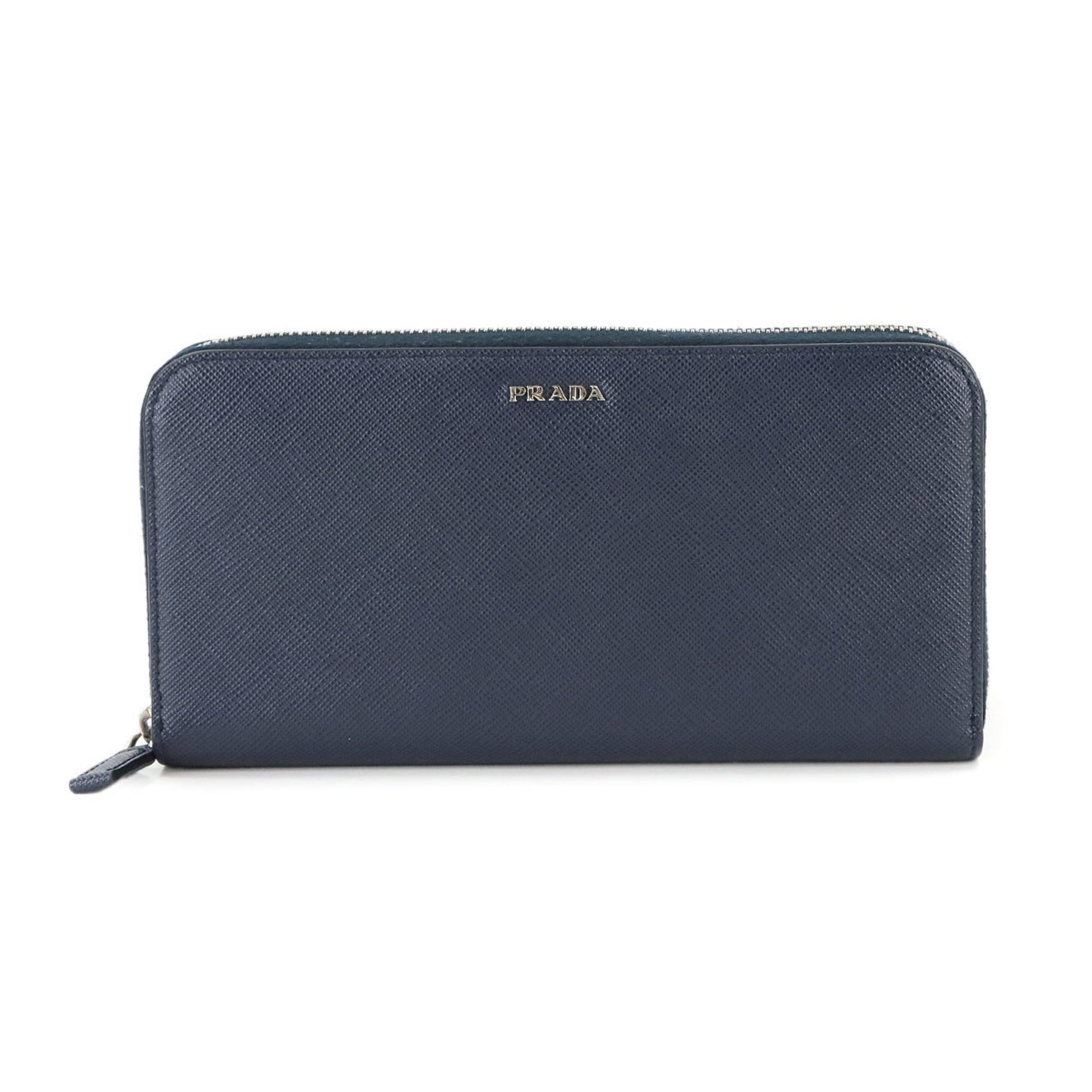 Prada Saffiano Round Long Wallet in Navy Leather with Silver Hardware, 2ML317