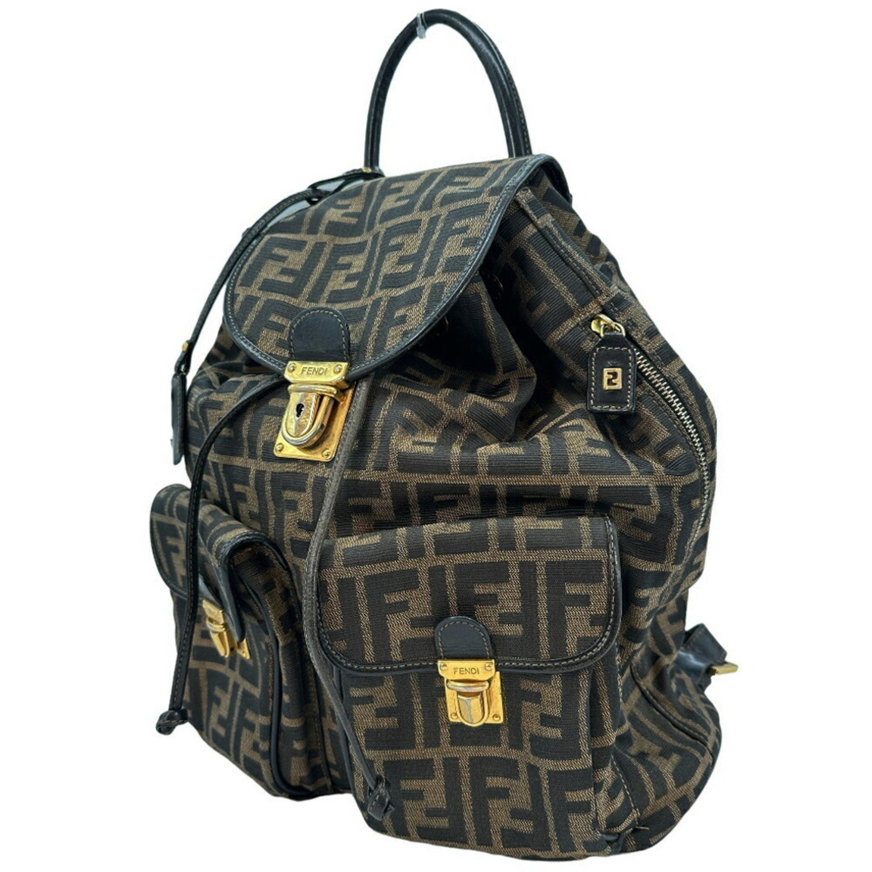 FENDI Backpack/Daypack Zucca Pattern Canvas x Leather Flap