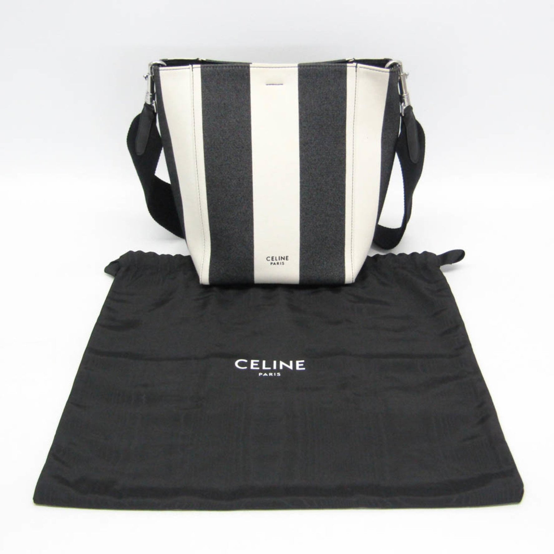 Celine Sangle Small Bucket Shoulder Bag Canvas Shoulder Bag Black,White