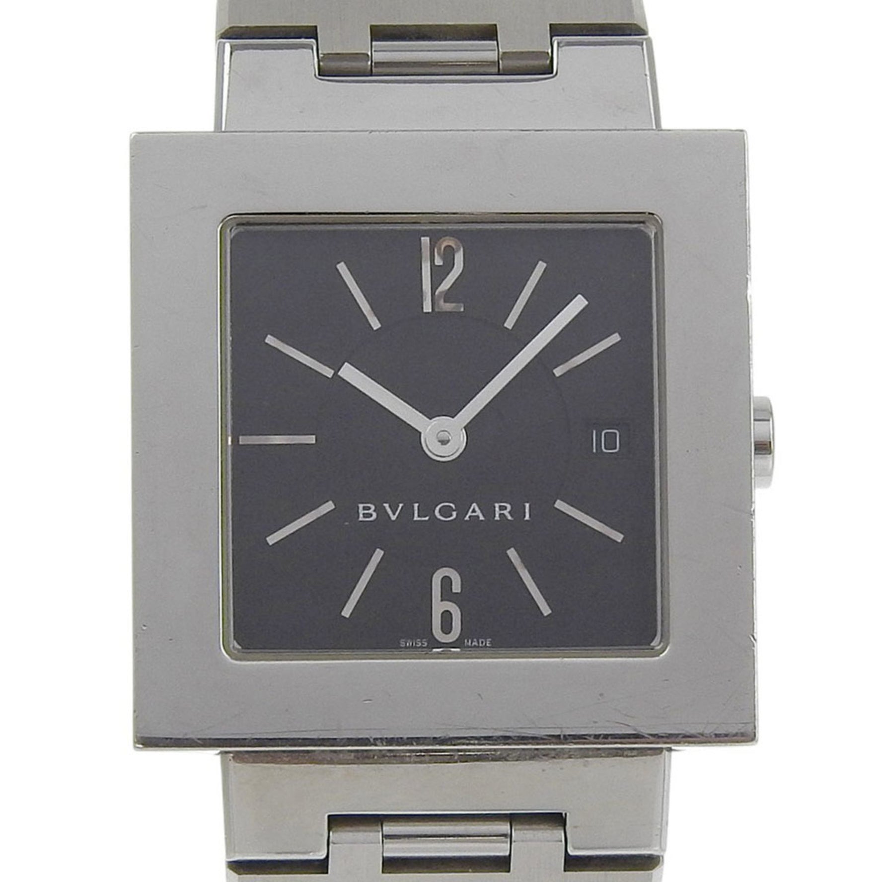 BVLGARI Quadrado Watch Stainless Steel Quartz Analog Display Black Dial Unisex