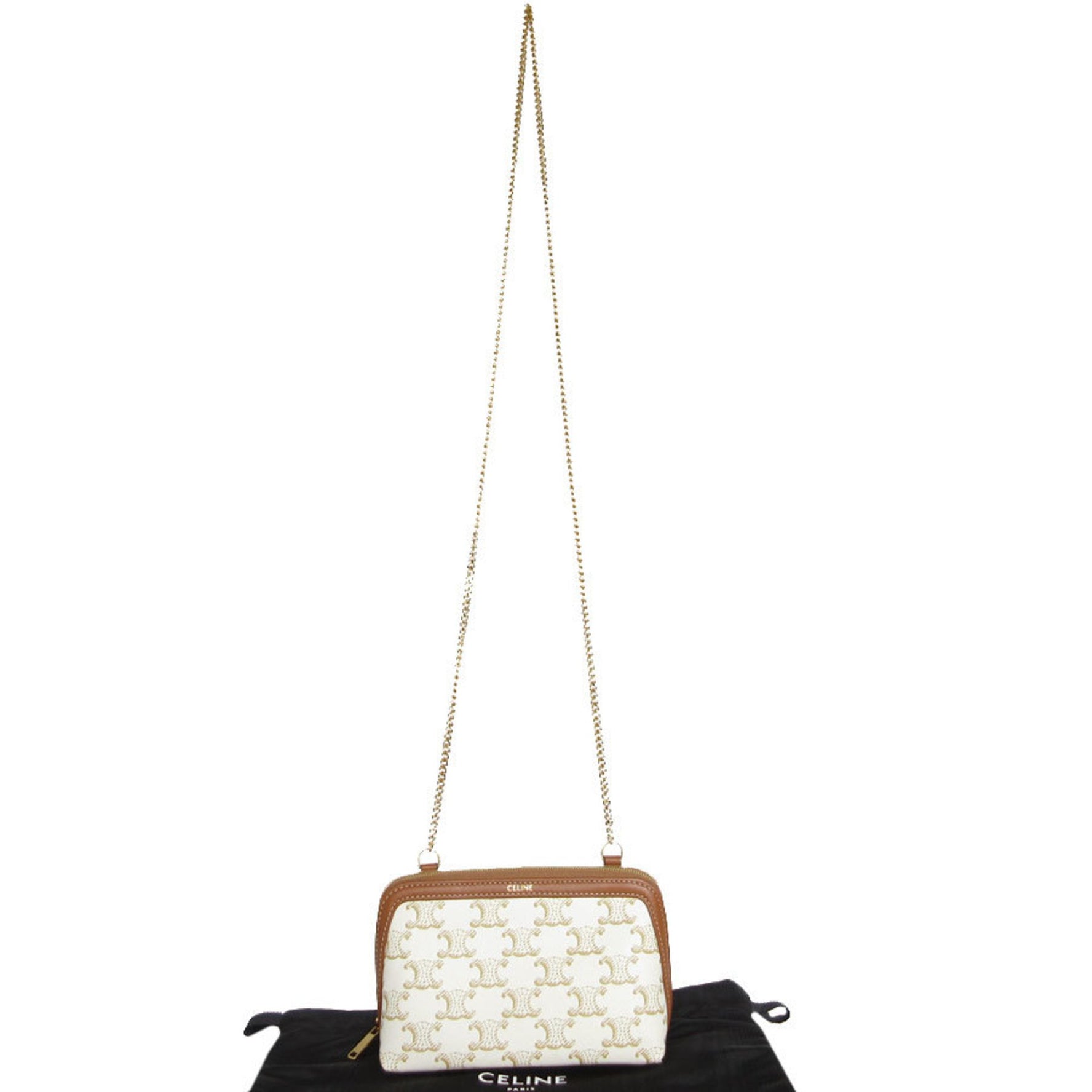 CELINE shoulder bag pouch Triomphe leather off-white brown gold