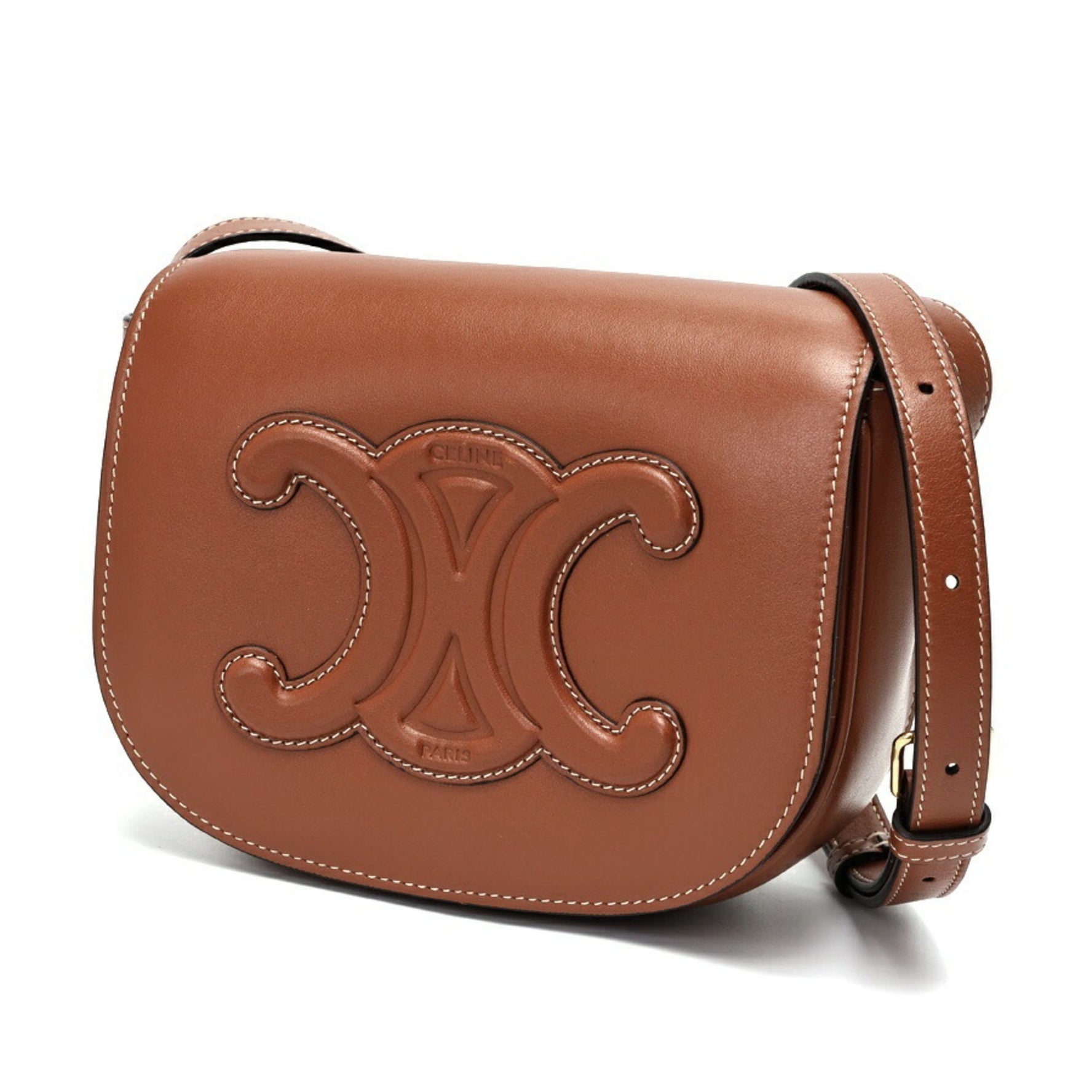 CELINE Folco Cuir Triomphe Shoulder Bag Smooth Calfskin Tan