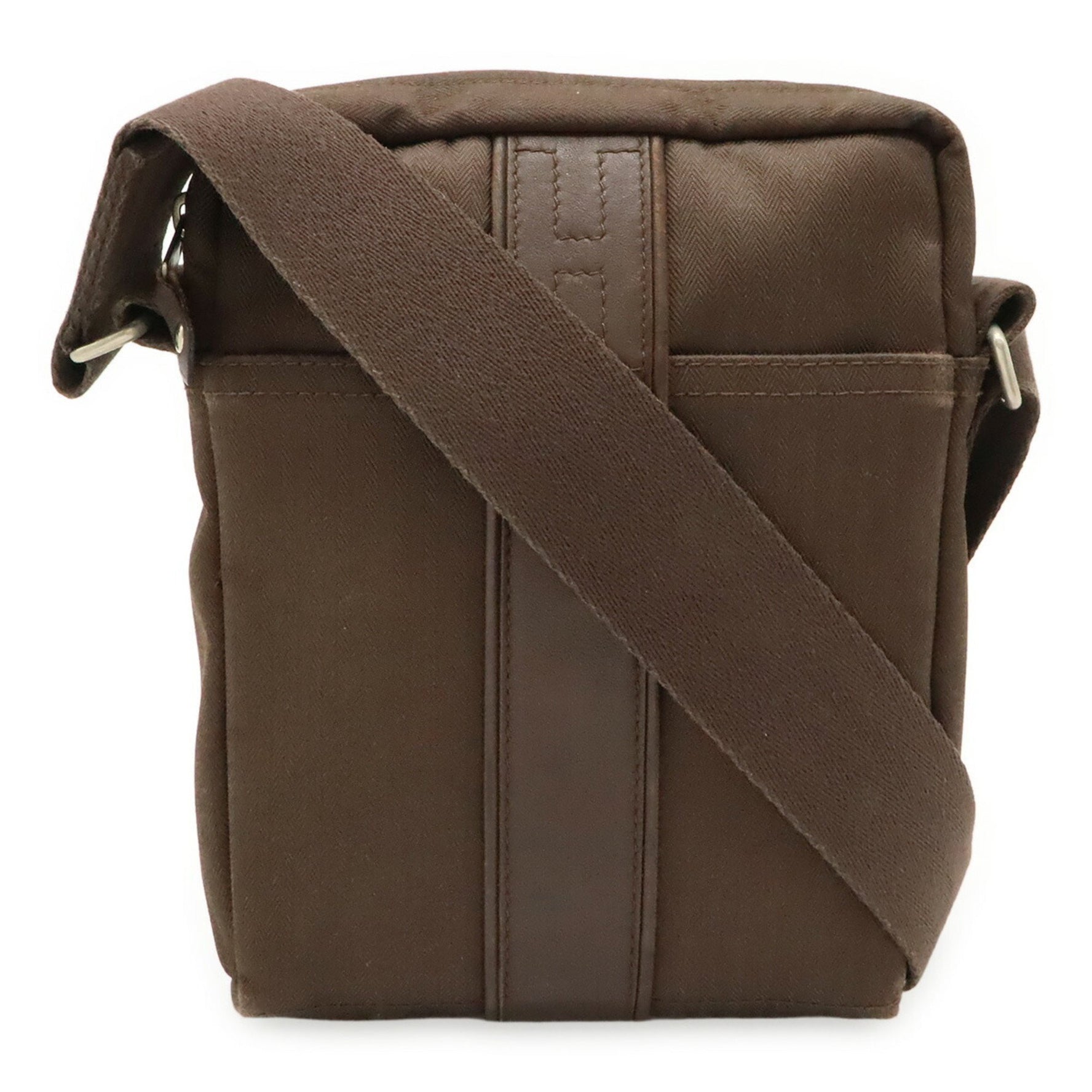 HERMES Acapulco Bandouliere PM Shoulder Bag Pochette Toile Chevron Leather Dark Brown