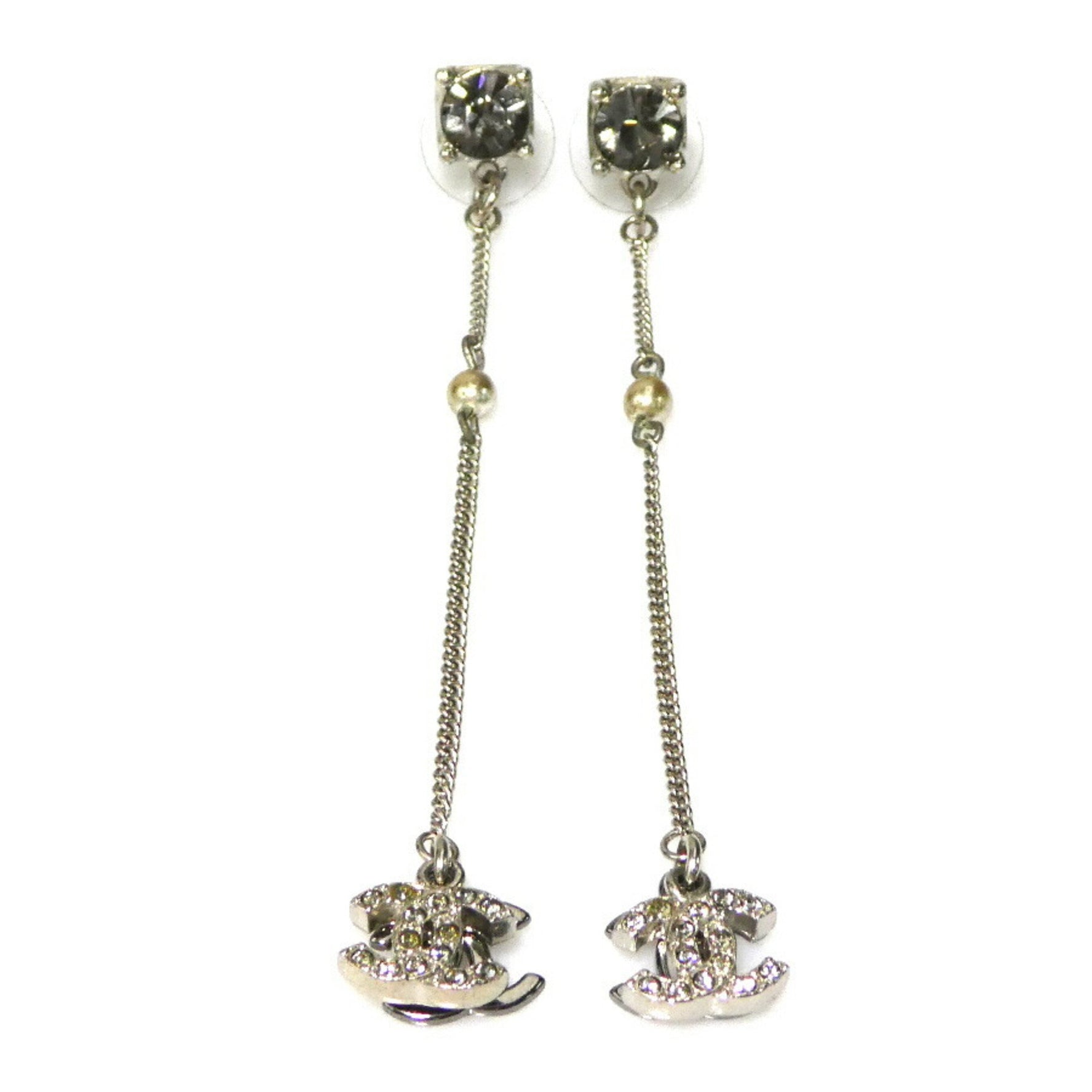 CHANEL Coco Mark Metal Rhinestone Earrings