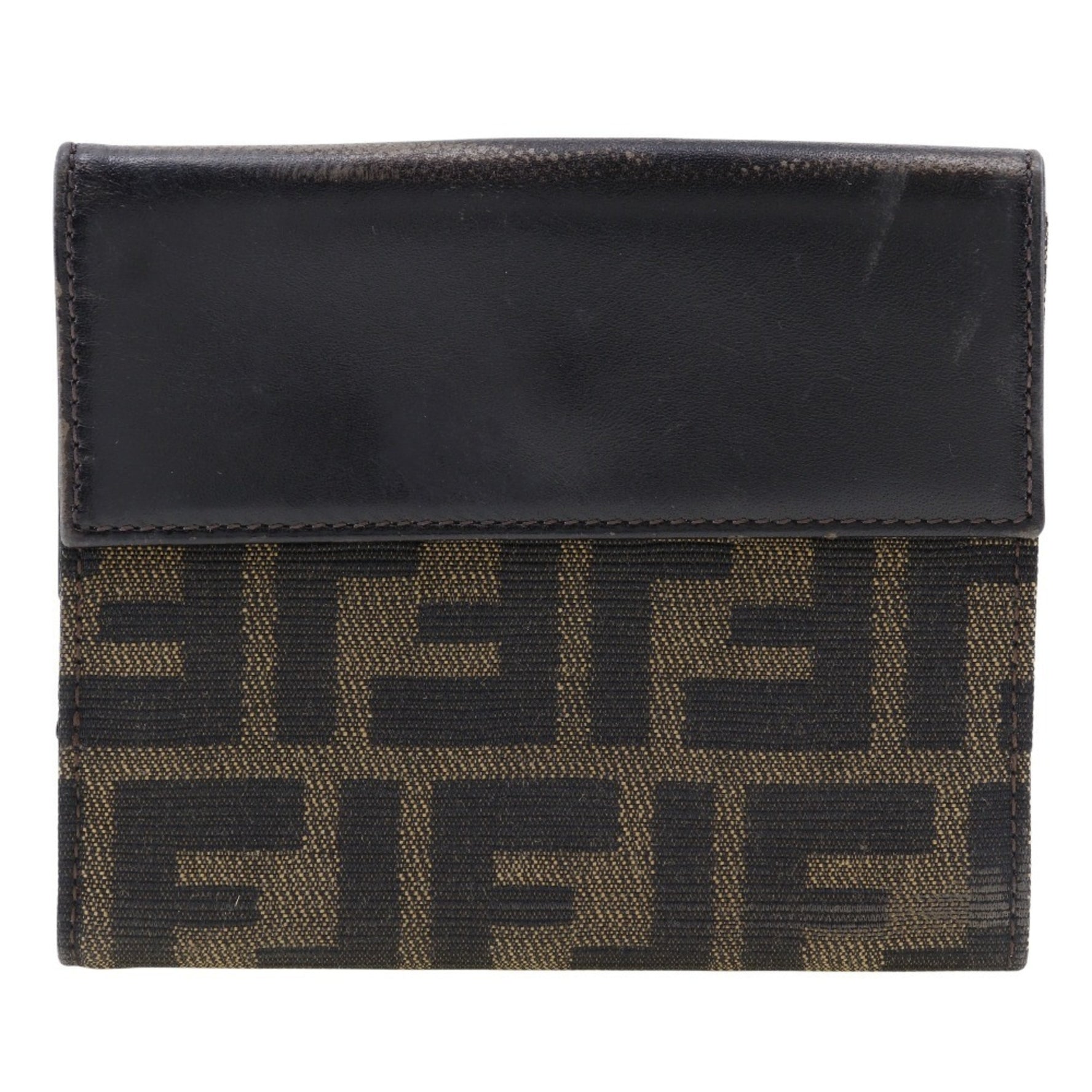 FENDI Bifold Wallet Canvas x Leather Snap Button