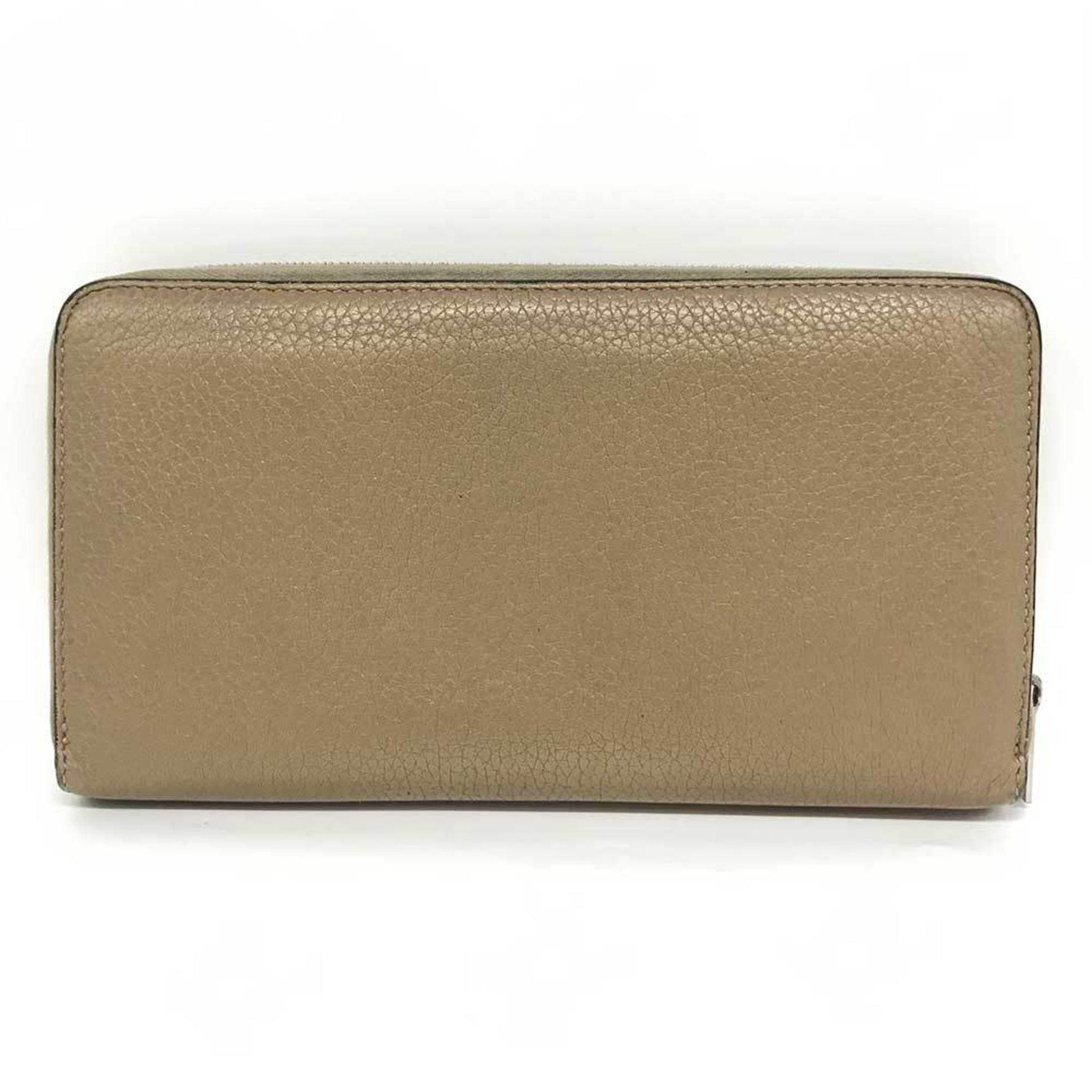 Celine Round Long Wallet Beige Leather