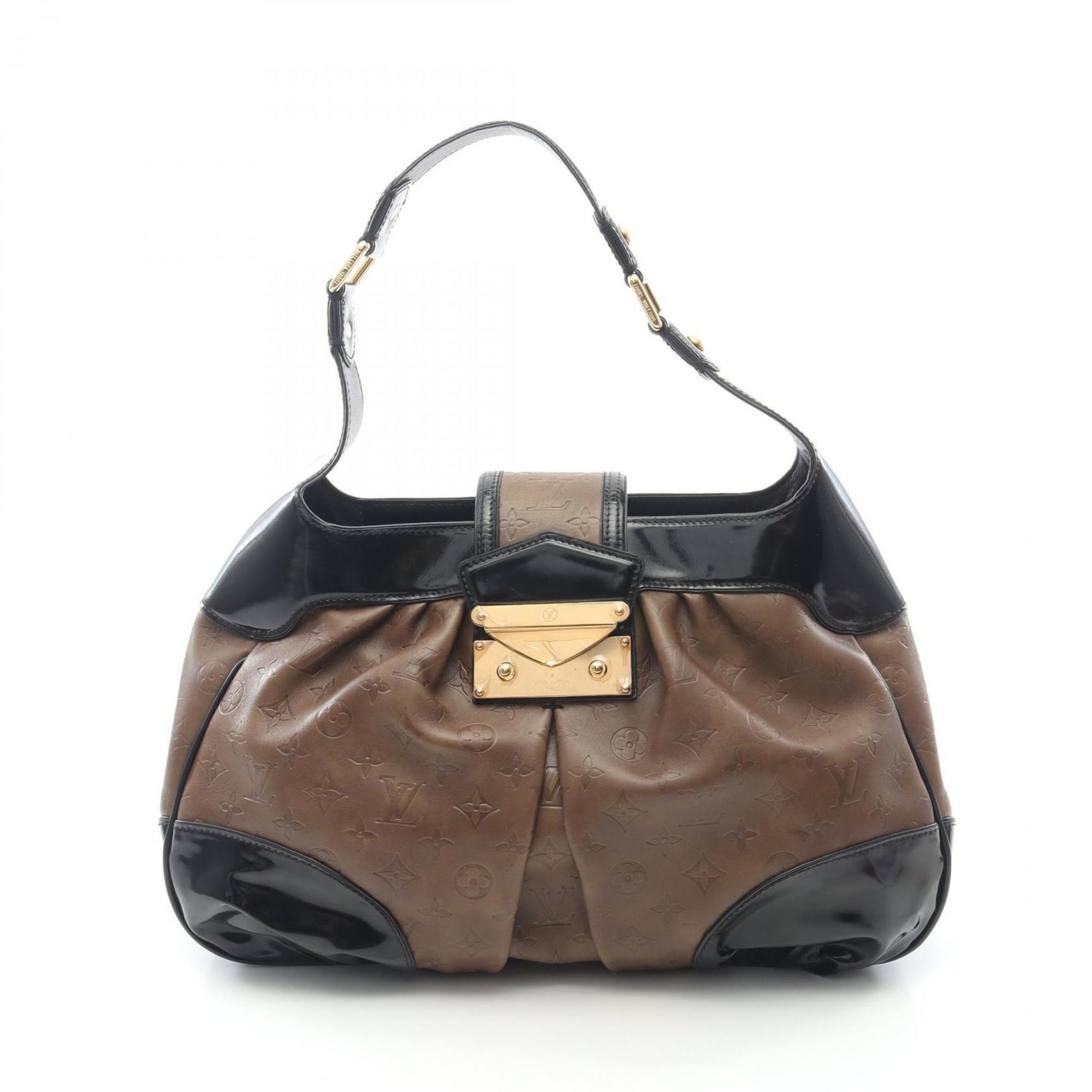 Louis Vuitton Bolly Shoulder Bag in Patent Leather with Monogram Embossing, Brown and Black