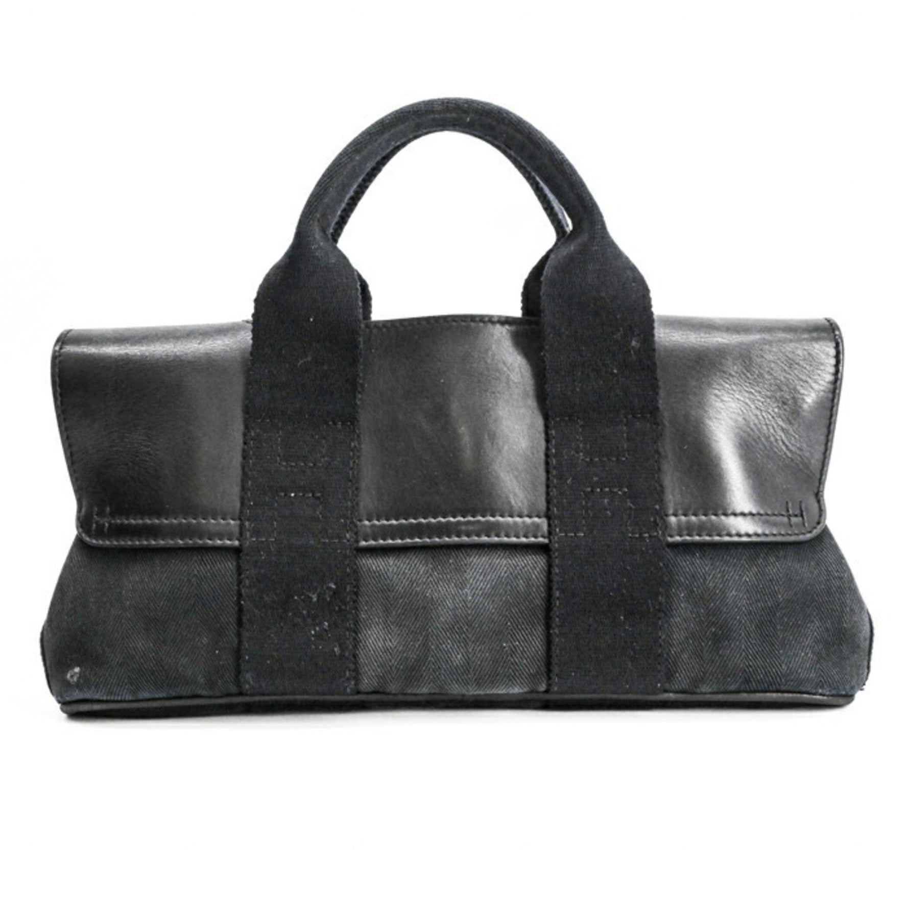 HERMES Valparaiso Long PM Tote Bag in Toile Chevron Leather