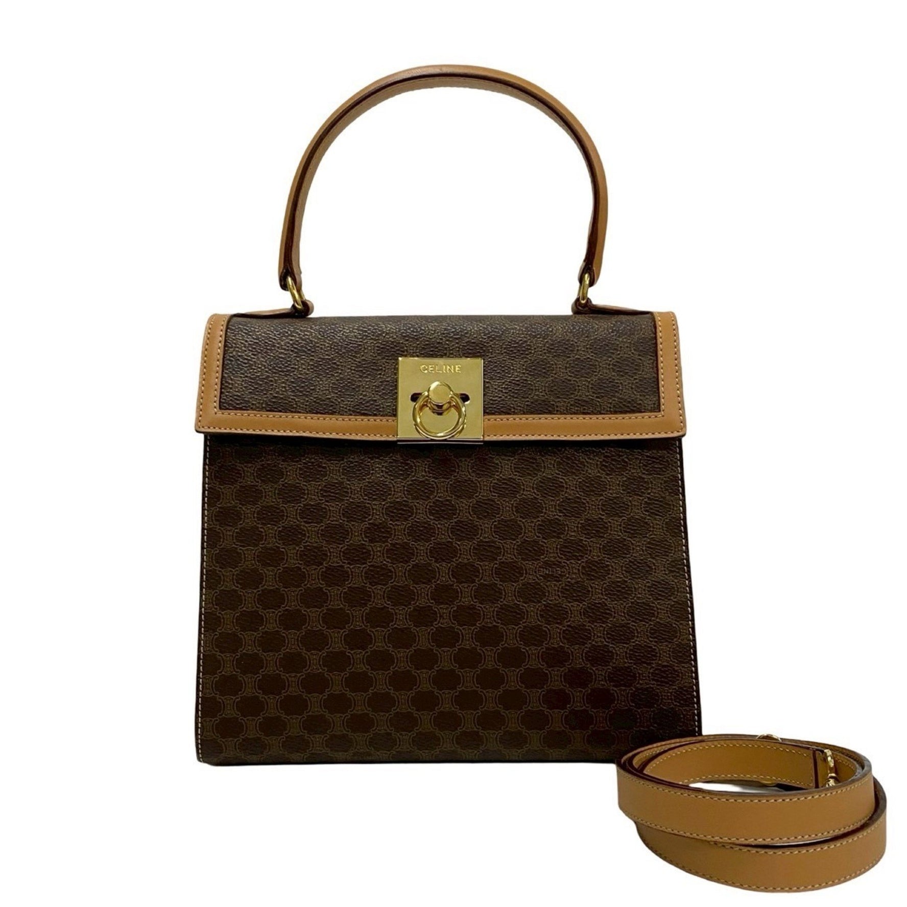 CELINE Macadam Blason Pattern Logo Ring Hardware Leather Handbag/Shoulder Bag