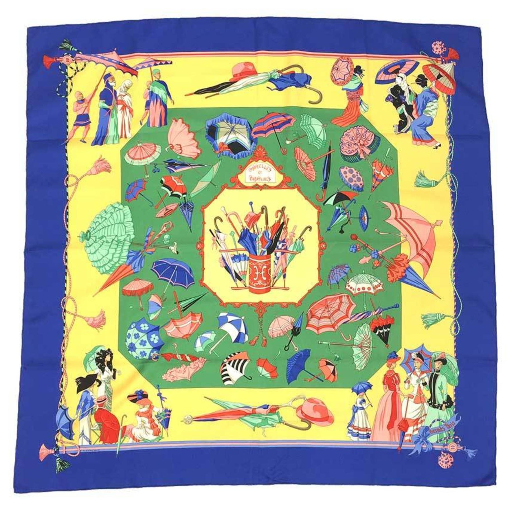 HERMES Carre 90 Scarf Muffler OMBRELLES ET PARAPLUIES Parasol and rain umbrella Yellow x Blue 100% silk