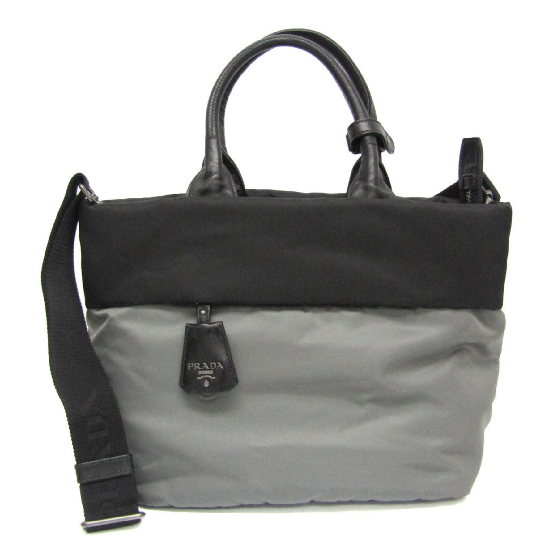 Prada Tessuto,Nappa Leather Handbag,Shoulder Bag Black,Gray