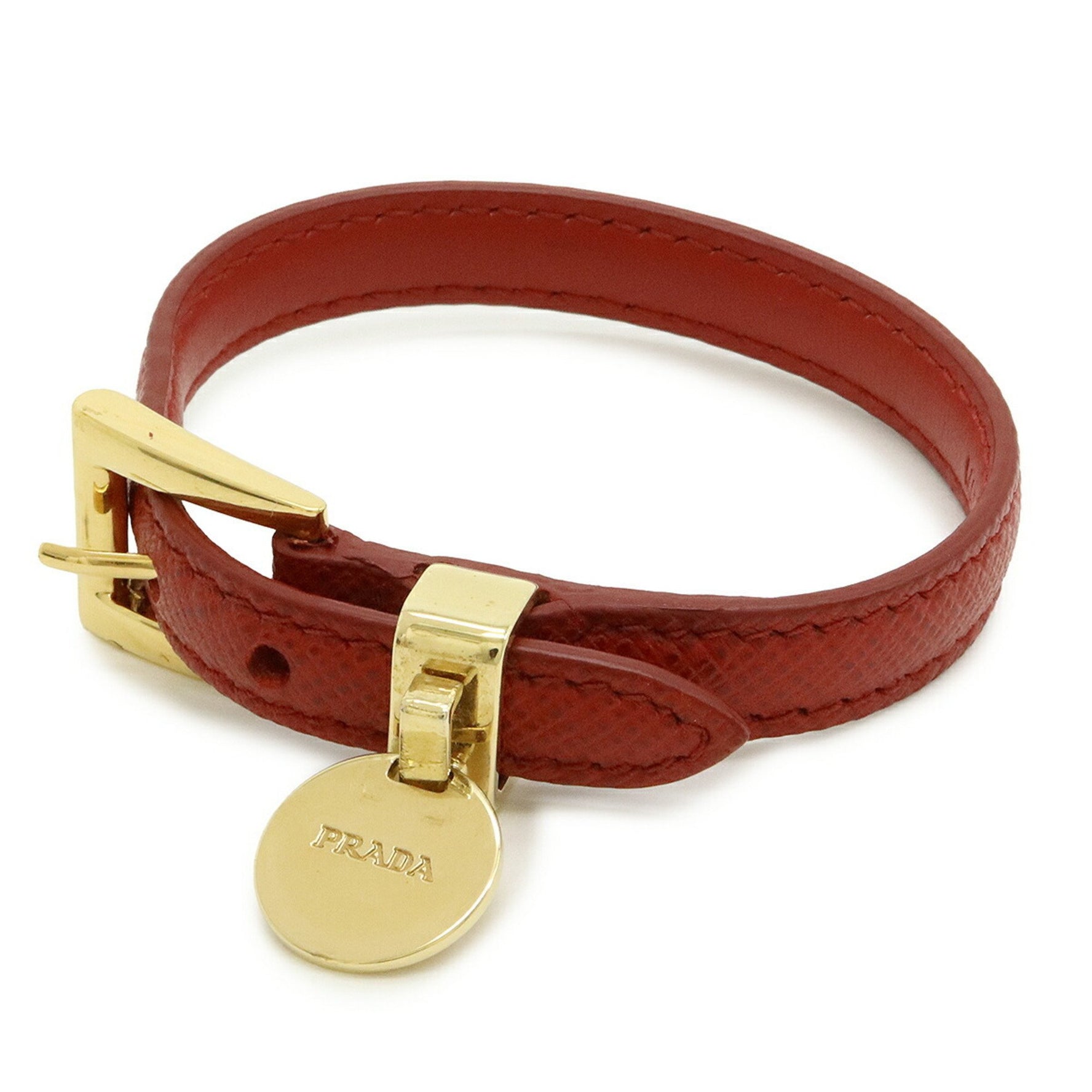 PRADA Belt Bracelet Saffiano Leather Red Size M