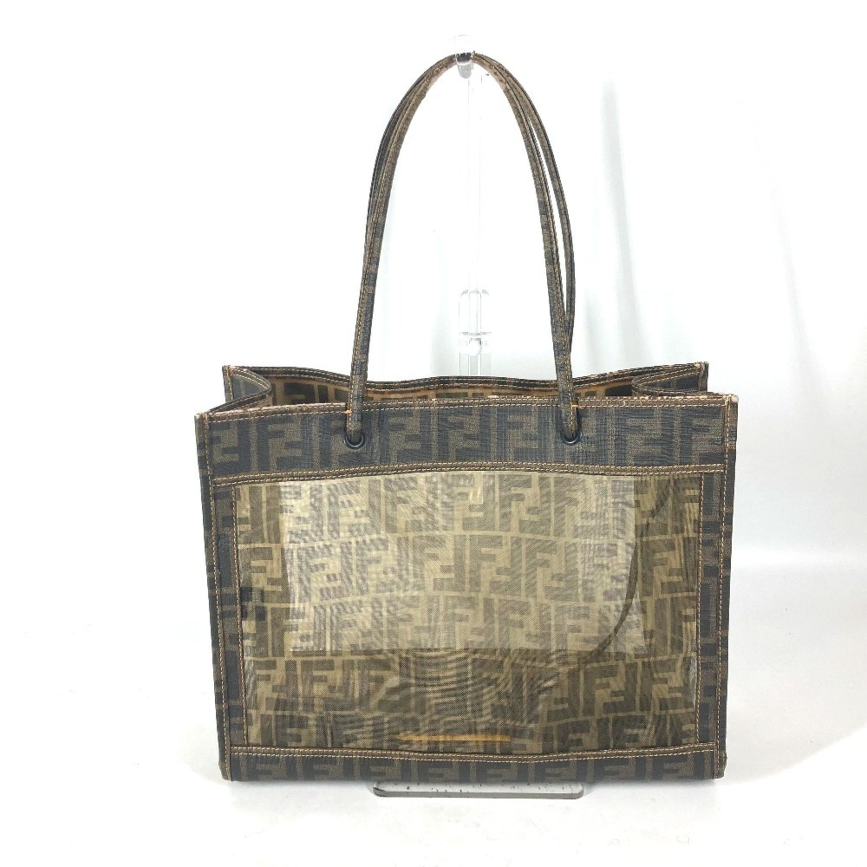 FENDI Mesh Bag Beach Zucca Tote Shoulder Coated Leather