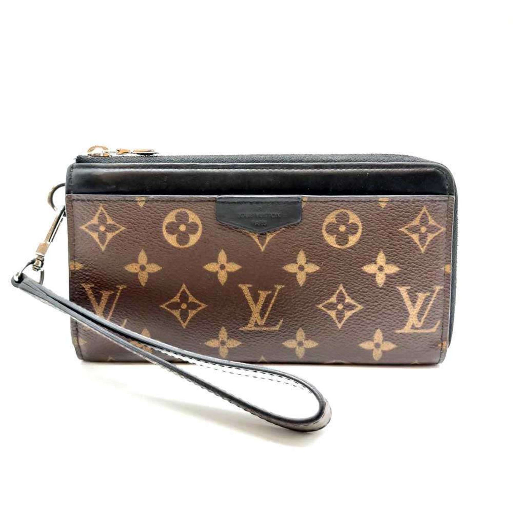 Louis Vuitton Zippy Dragonne Brown x Black Long Wallet L-Shaped Monogram Macassar LOUISVUITTON